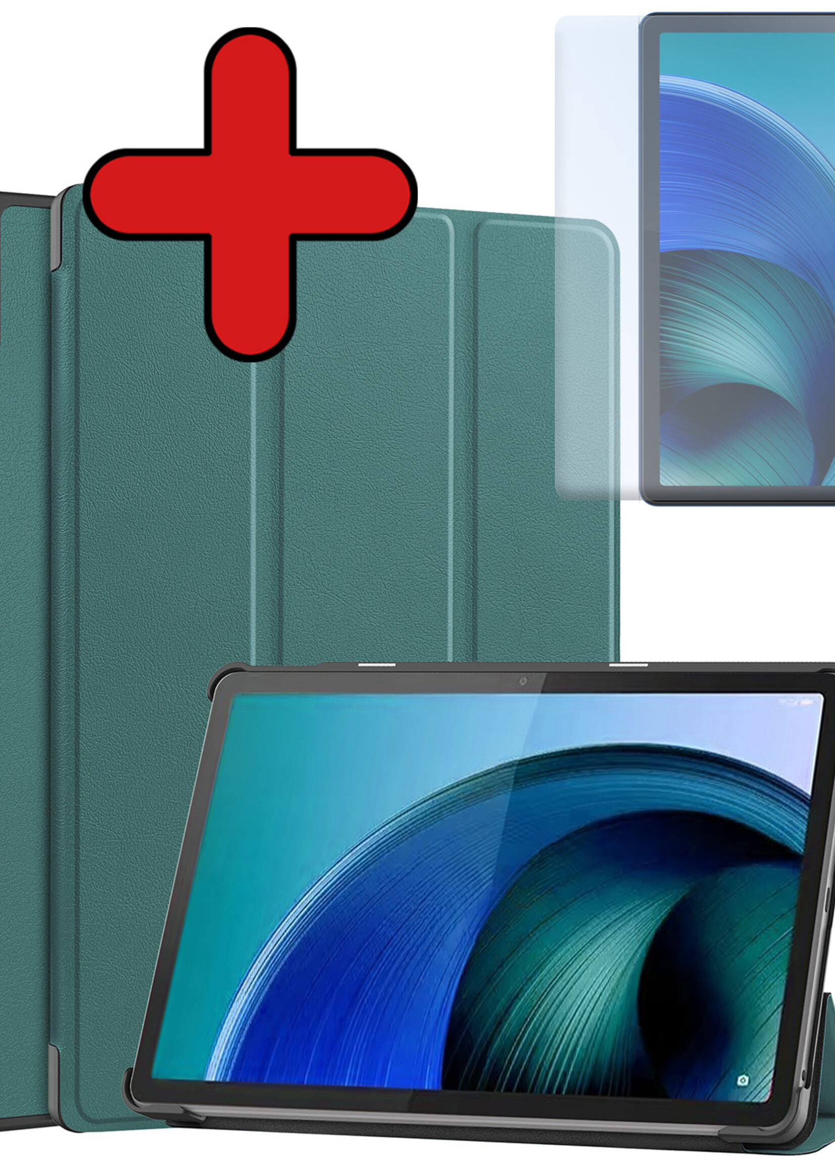 BTH Hoes Geschikt voor Lenovo Tab M10 5G Hoes Book Case Hoesje Trifold Cover Met Screenprotector - Hoesje Geschikt voor Lenovo Tab M10 5G Hoesje Bookcase - Donkergroen