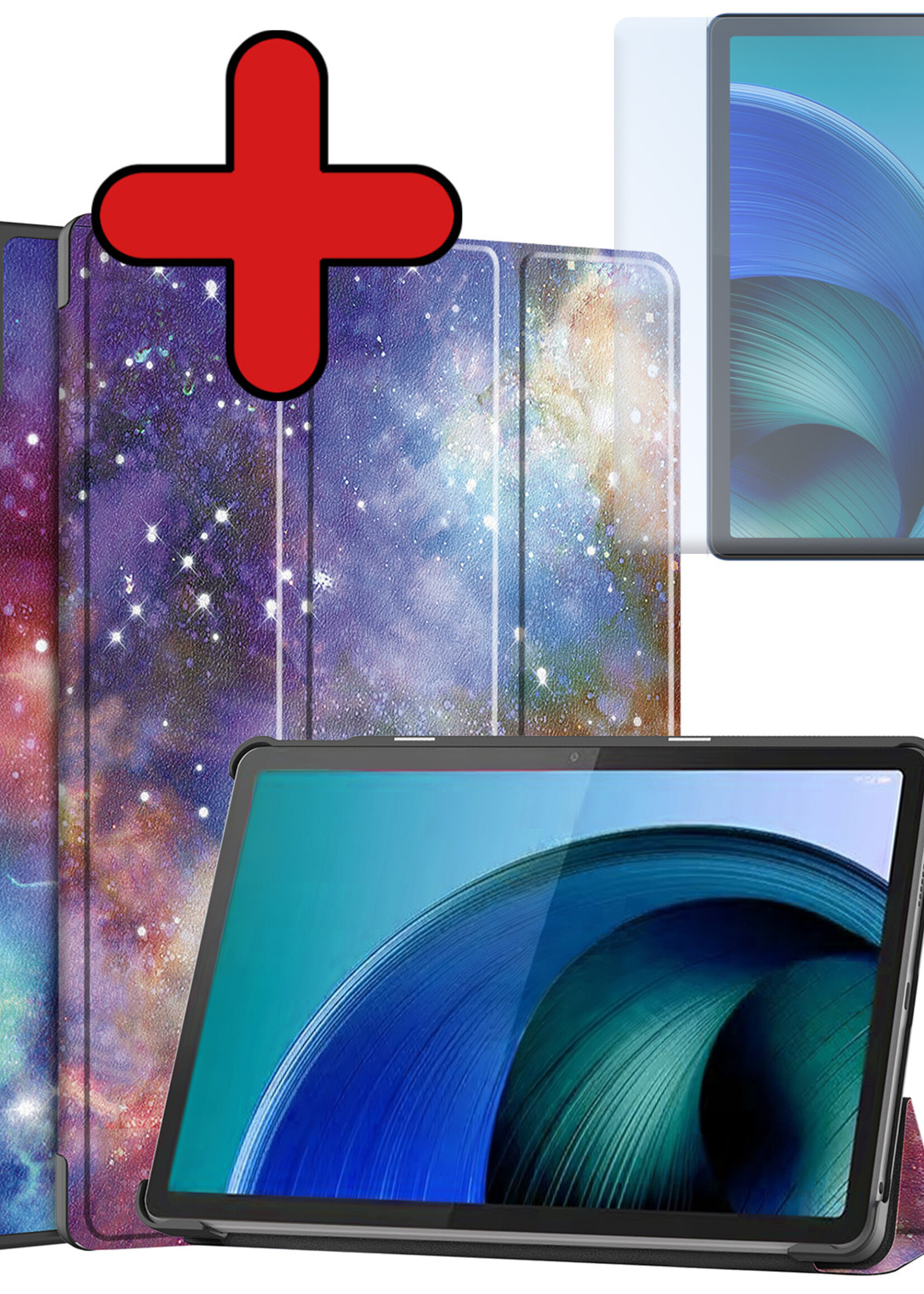 BTH Hoes Geschikt voor Lenovo Tab M10 5G Hoes Book Case Hoesje Trifold Cover Met Screenprotector - Hoesje Geschikt voor Lenovo Tab M10 5G Hoesje Bookcase - Galaxy