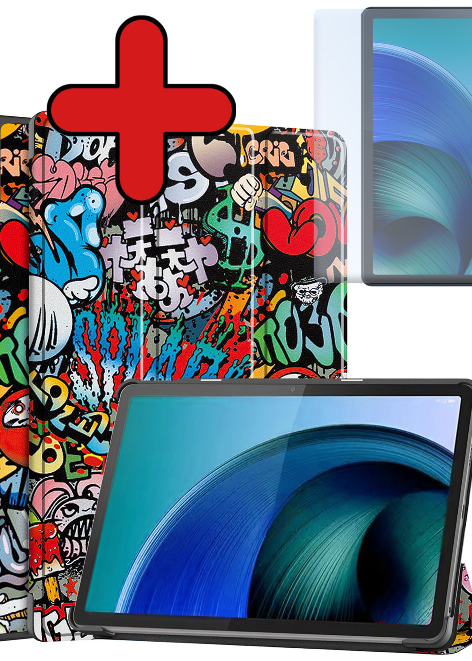BTH Hoes Geschikt voor Lenovo Tab M10 5G Hoes Book Case Hoesje Trifold Cover Met Screenprotector - Hoesje Geschikt voor Lenovo Tab M10 5G Hoesje Bookcase - Graffity