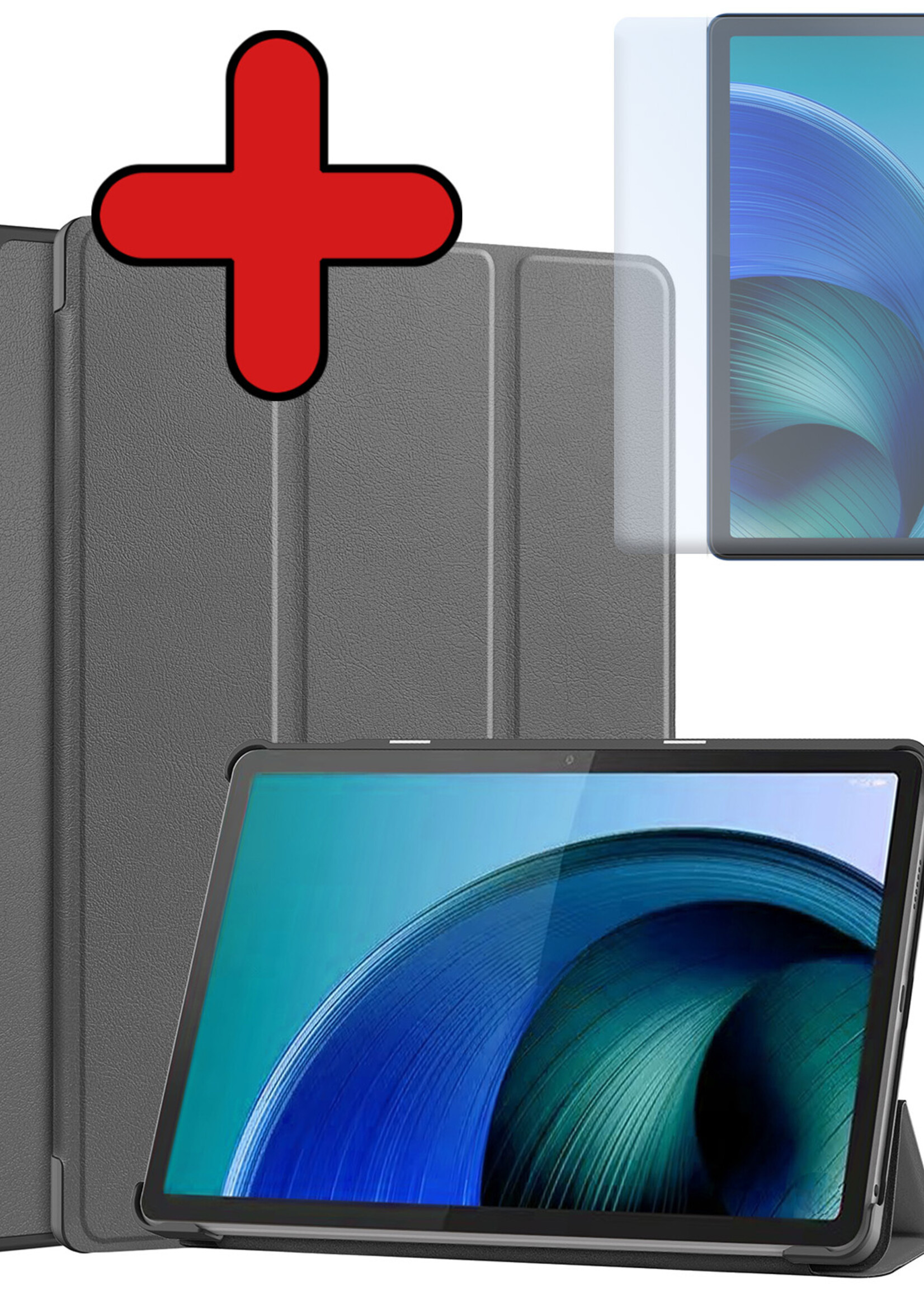 BTH Hoes Geschikt voor Lenovo Tab M10 5G Hoes Book Case Hoesje Trifold Cover Met Screenprotector - Hoesje Geschikt voor Lenovo Tab M10 5G Hoesje Bookcase - Grijs
