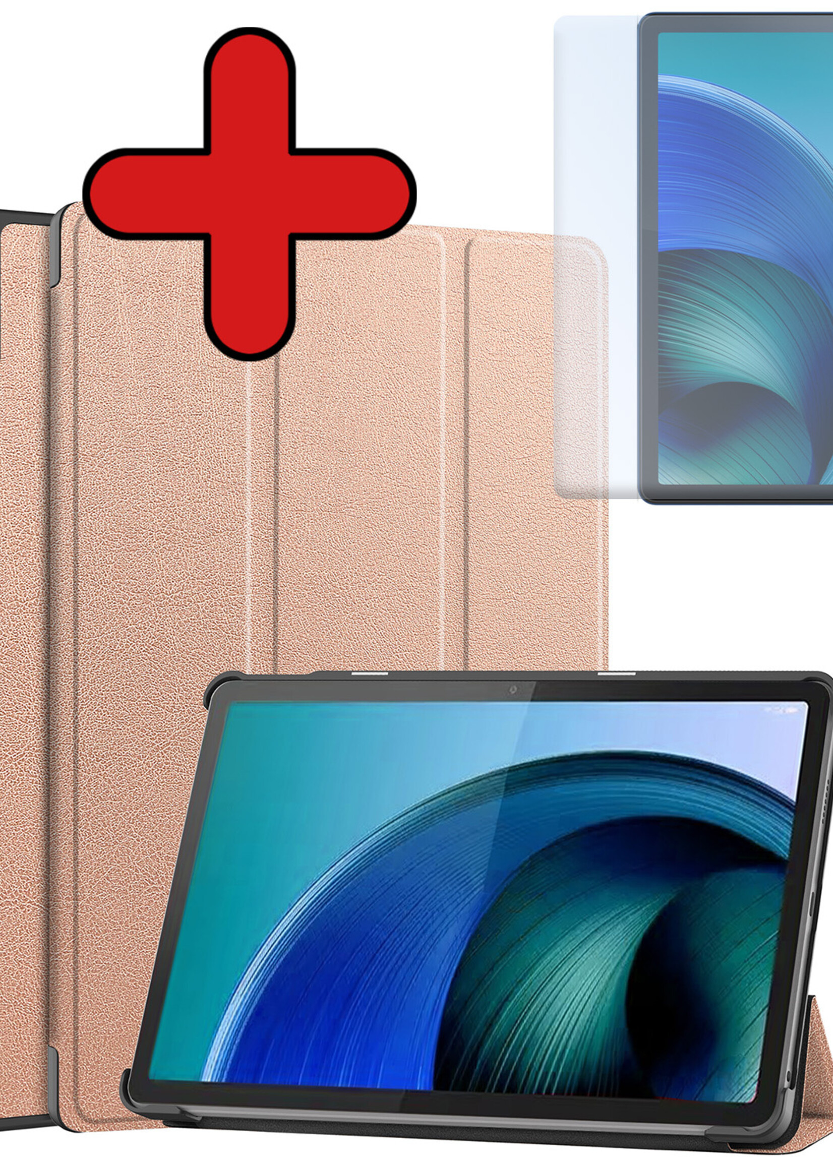 BTH Hoes Geschikt voor Lenovo Tab M10 5G Hoes Book Case Hoesje Trifold Cover Met Screenprotector - Hoesje Geschikt voor Lenovo Tab M10 5G Hoesje Bookcase - Rosé goud