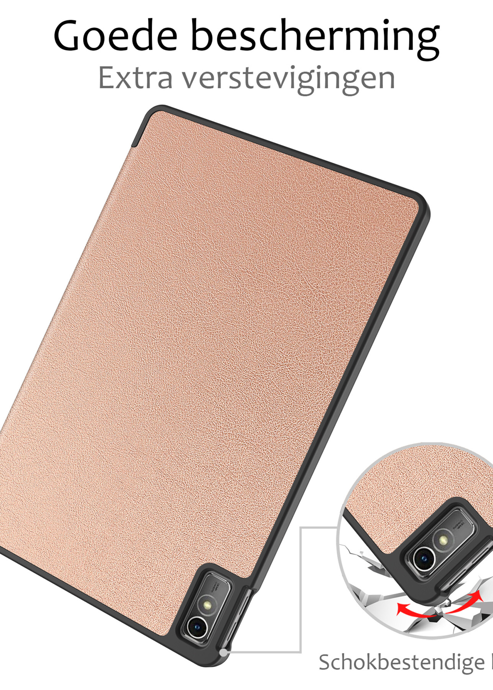 BTH Hoes Geschikt voor Lenovo Tab M10 5G Hoes Book Case Hoesje Trifold Cover Met Screenprotector - Hoesje Geschikt voor Lenovo Tab M10 5G Hoesje Bookcase - Rosé goud