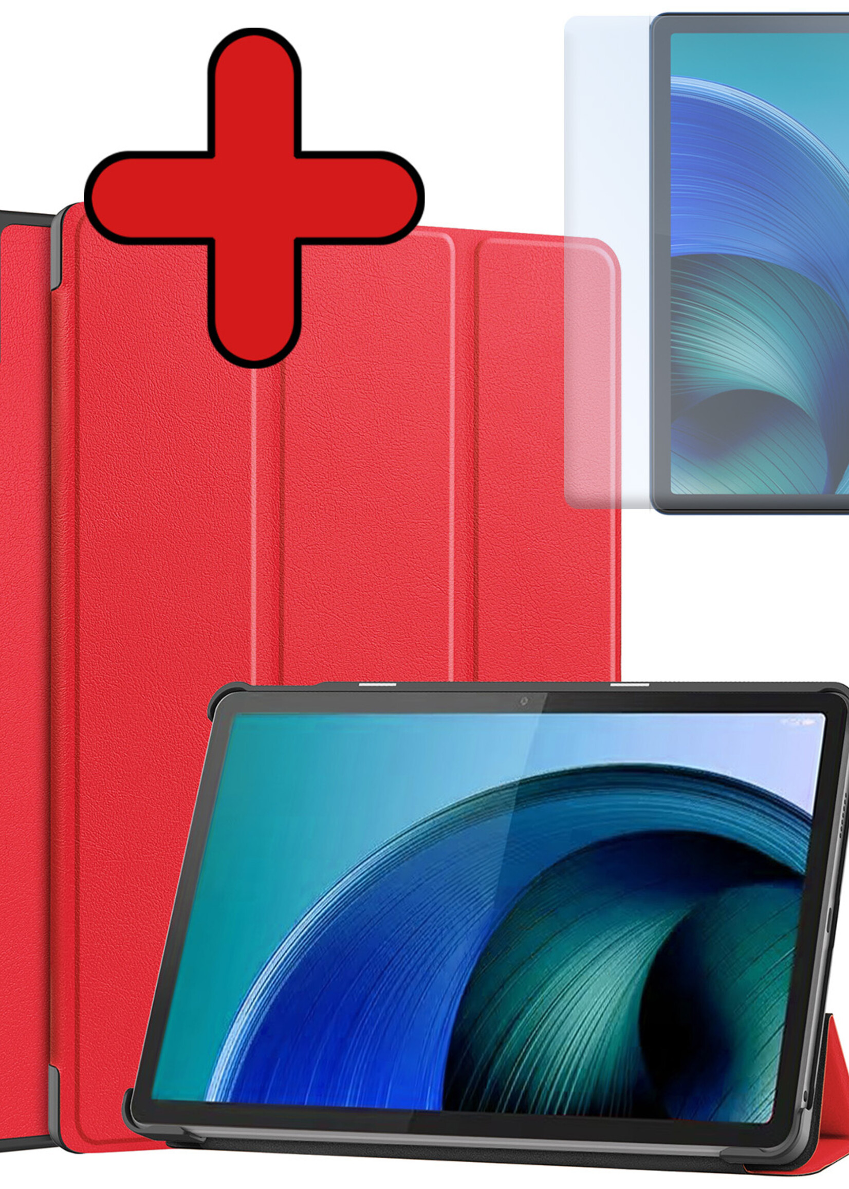 BTH Hoes Geschikt voor Lenovo Tab M10 5G Hoes Book Case Hoesje Trifold Cover Met Screenprotector - Hoesje Geschikt voor Lenovo Tab M10 5G Hoesje Bookcase - Rood