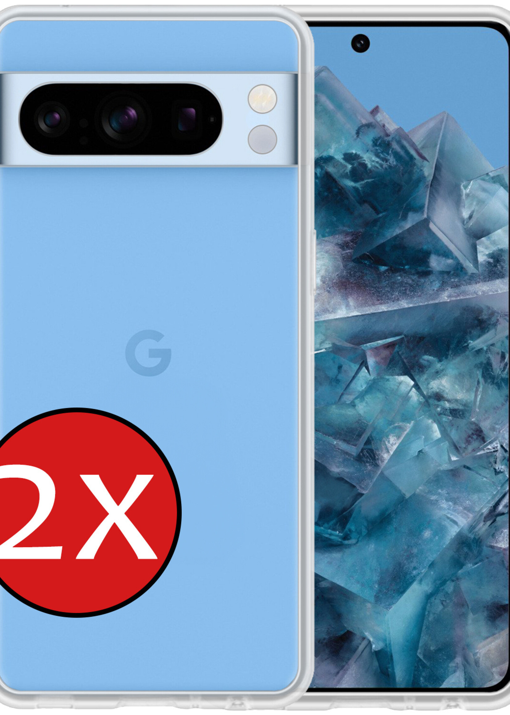 BTH Hoesje Geschikt voor Google Pixel 8 Pro Hoesje Siliconen Case Hoes - Hoes Geschikt voor Google Pixel 8 Pro Hoes Cover Case - Transparant - 2 PACK