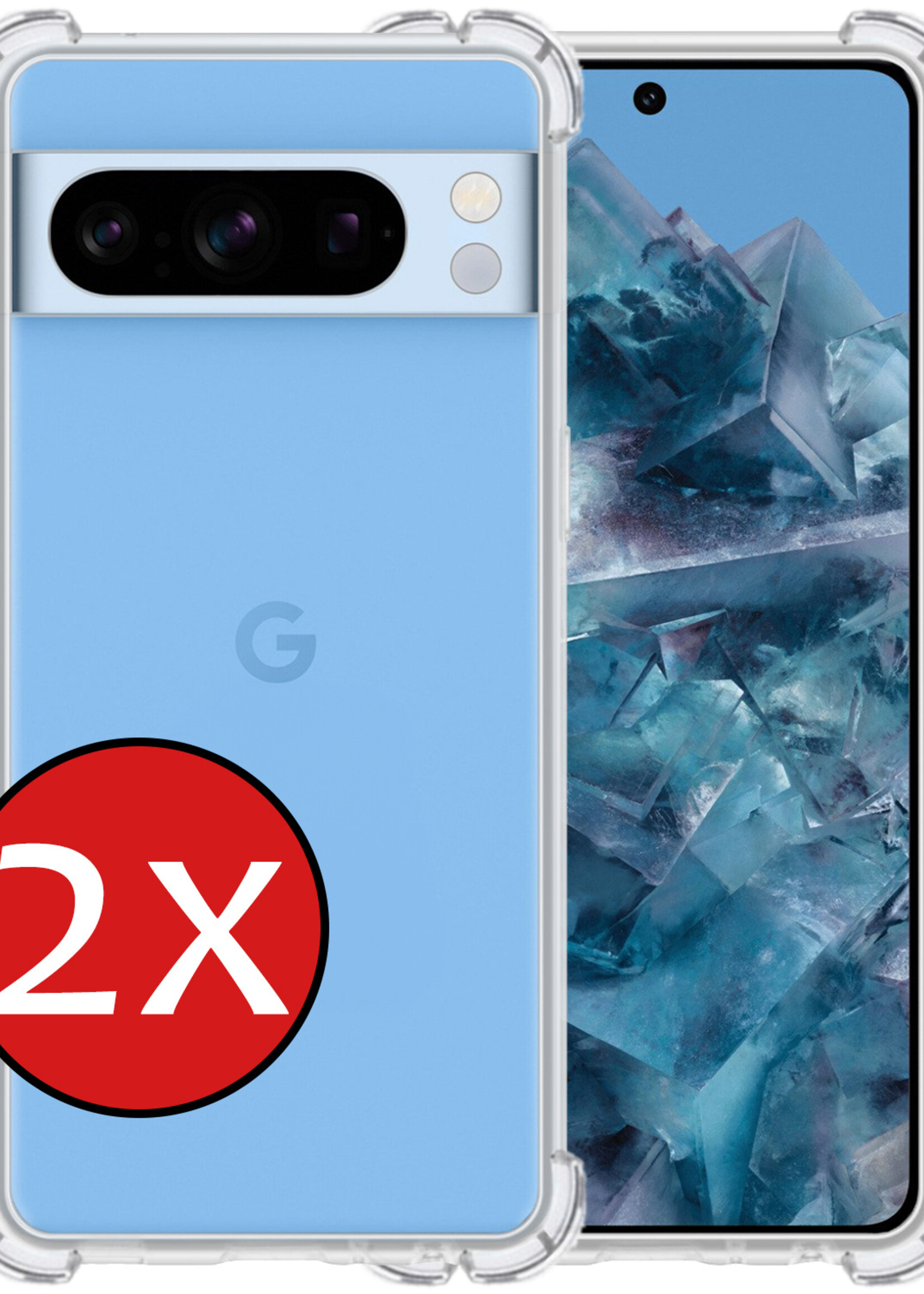 BTH Hoesje Geschikt voor Google Pixel 8 Pro Hoesje Siliconen Shock Proof Case Hoes - Hoes Geschikt voor Google Pixel 8 Pro Hoes Cover Case Shockproof - Transparant - 2 PACK