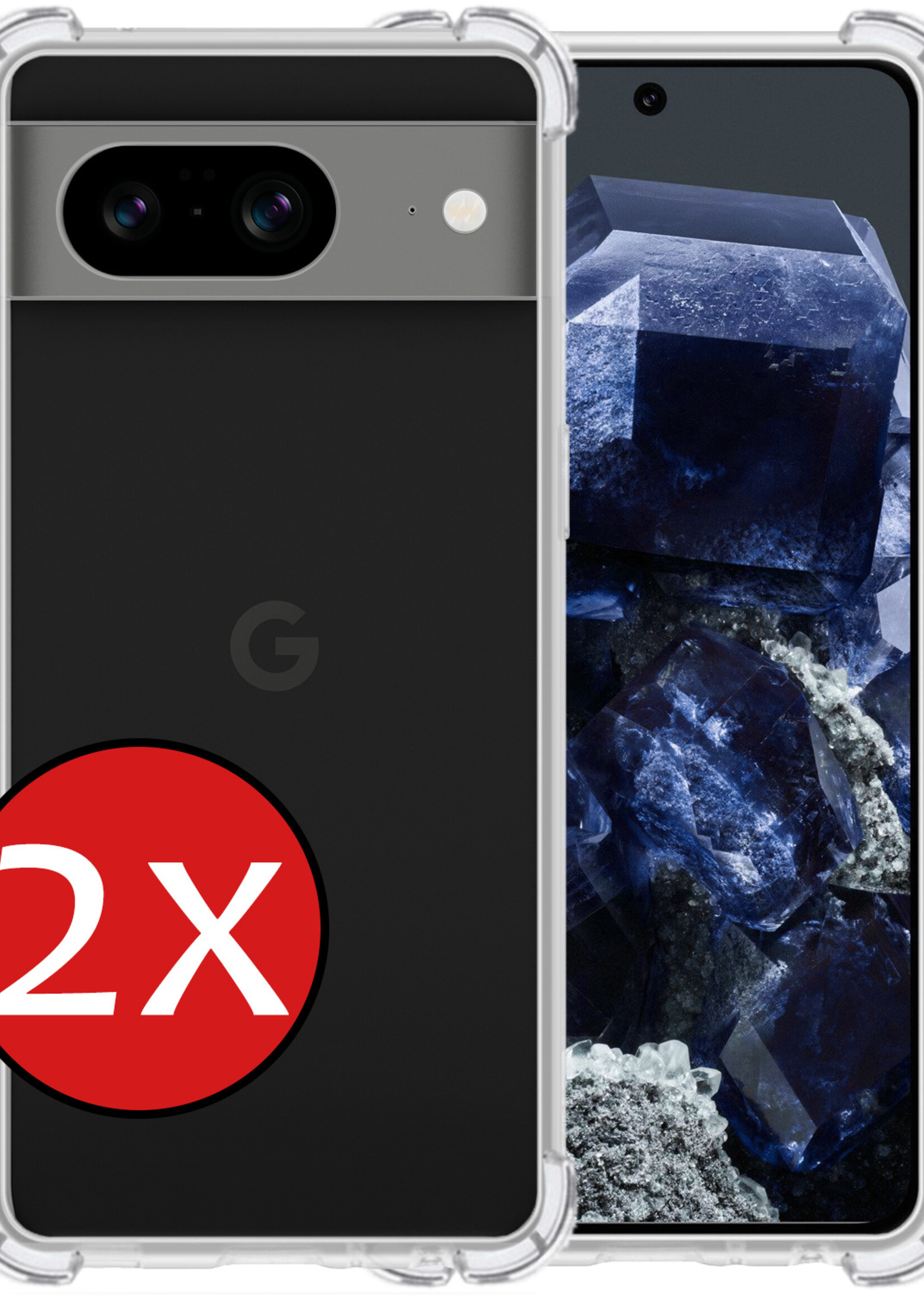 BTH Hoesje Geschikt voor Google Pixel 8 Hoesje Siliconen Shock Proof Case Hoes - Hoes Geschikt voor Google Pixel 8 Hoes Cover Case Shockproof - Transparant - 2 PACK