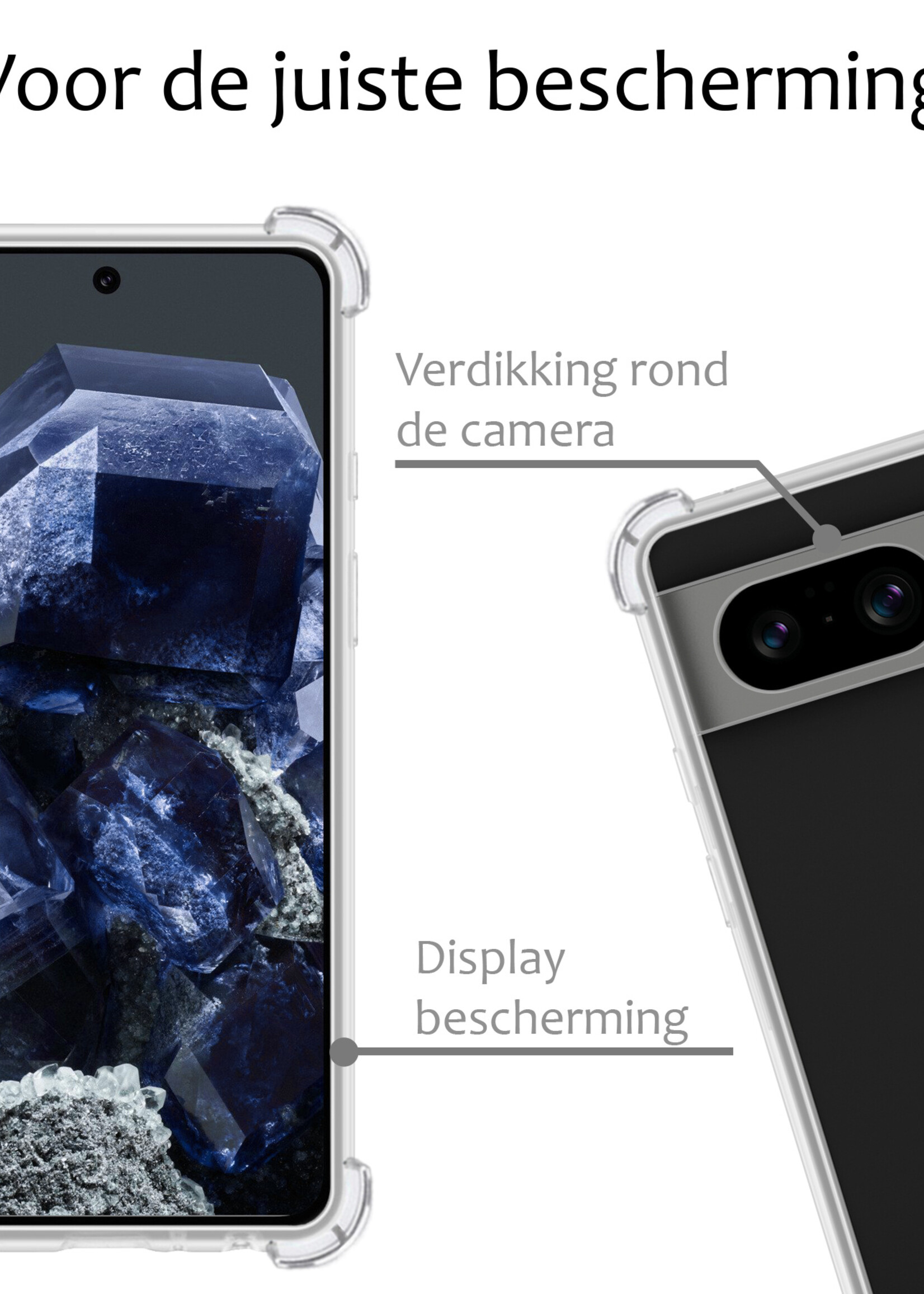 BTH Hoesje Geschikt voor Google Pixel 8 Hoesje Siliconen Shock Proof Case Hoes - Hoes Geschikt voor Google Pixel 8 Hoes Cover Case Shockproof - Transparant
