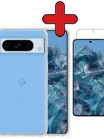 BTH BTH Google Pixel 8 Pro Hoesje Siliconen Met Screenprotector - Transparant
