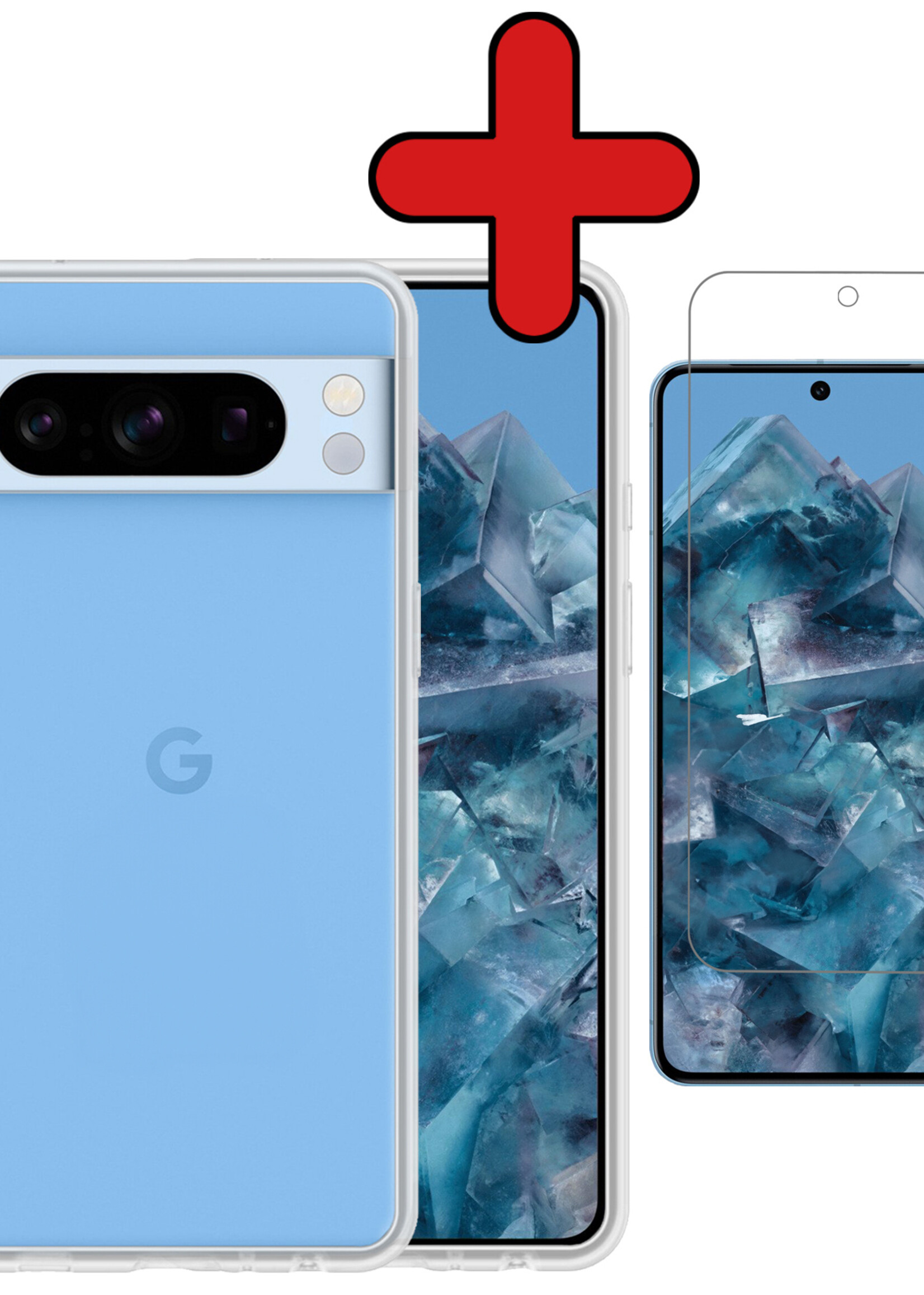 BTH Hoesje Geschikt voor Google Pixel 8 Pro Hoesje Siliconen Case Hoes Met Screenprotector - Hoes Geschikt voor Google Pixel 8 Pro Hoes Cover Case - Transparant