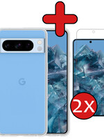 BTH BTH Google Pixel 8 Pro Hoesje Siliconen Met 2x Screenprotector - Transparant