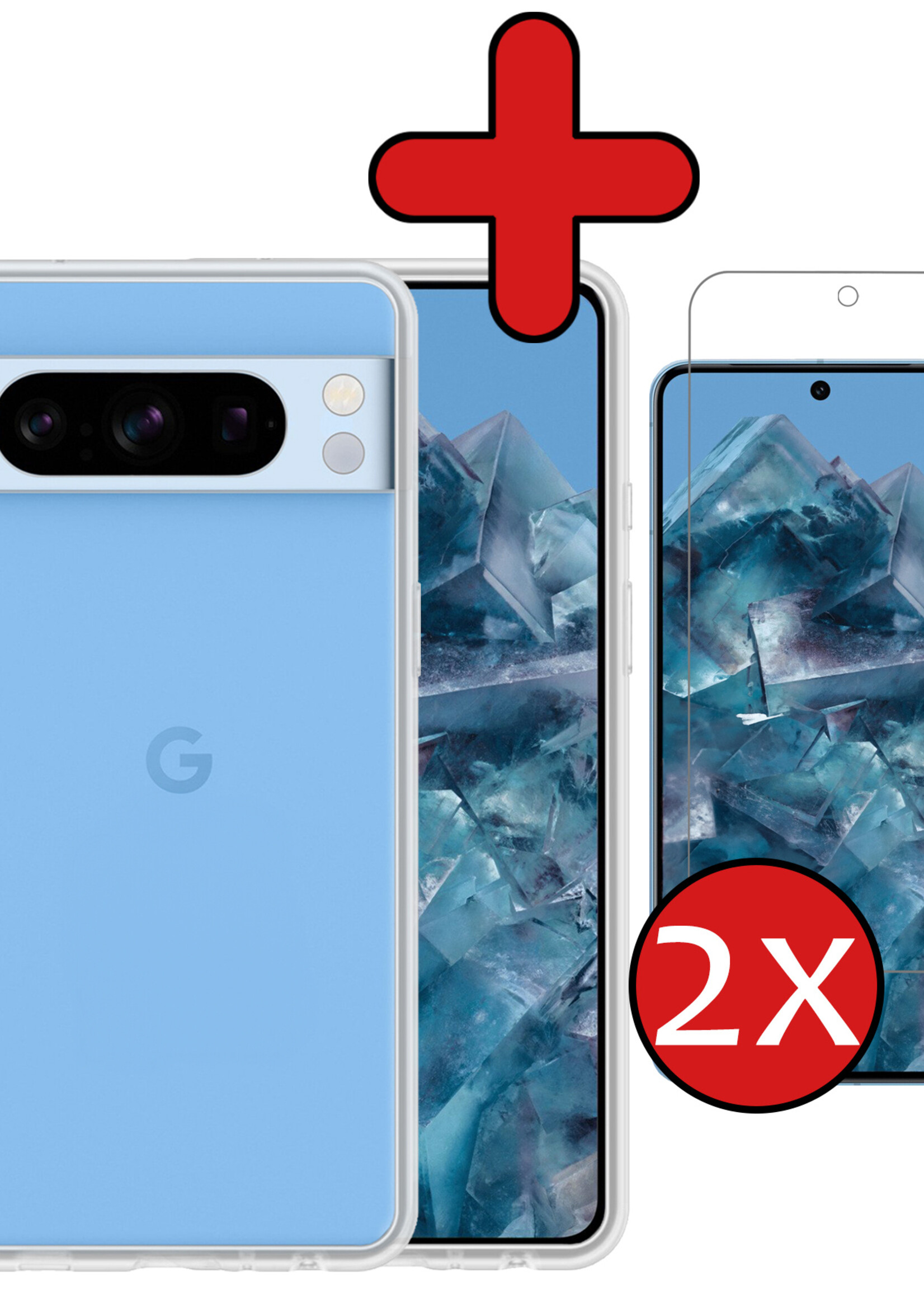 BTH Hoesje Geschikt voor Google Pixel 8 Pro Hoesje Siliconen Case Hoes Met 2x Screenprotector - Hoes Geschikt voor Google Pixel 8 Pro Hoes Cover Case - Transparant