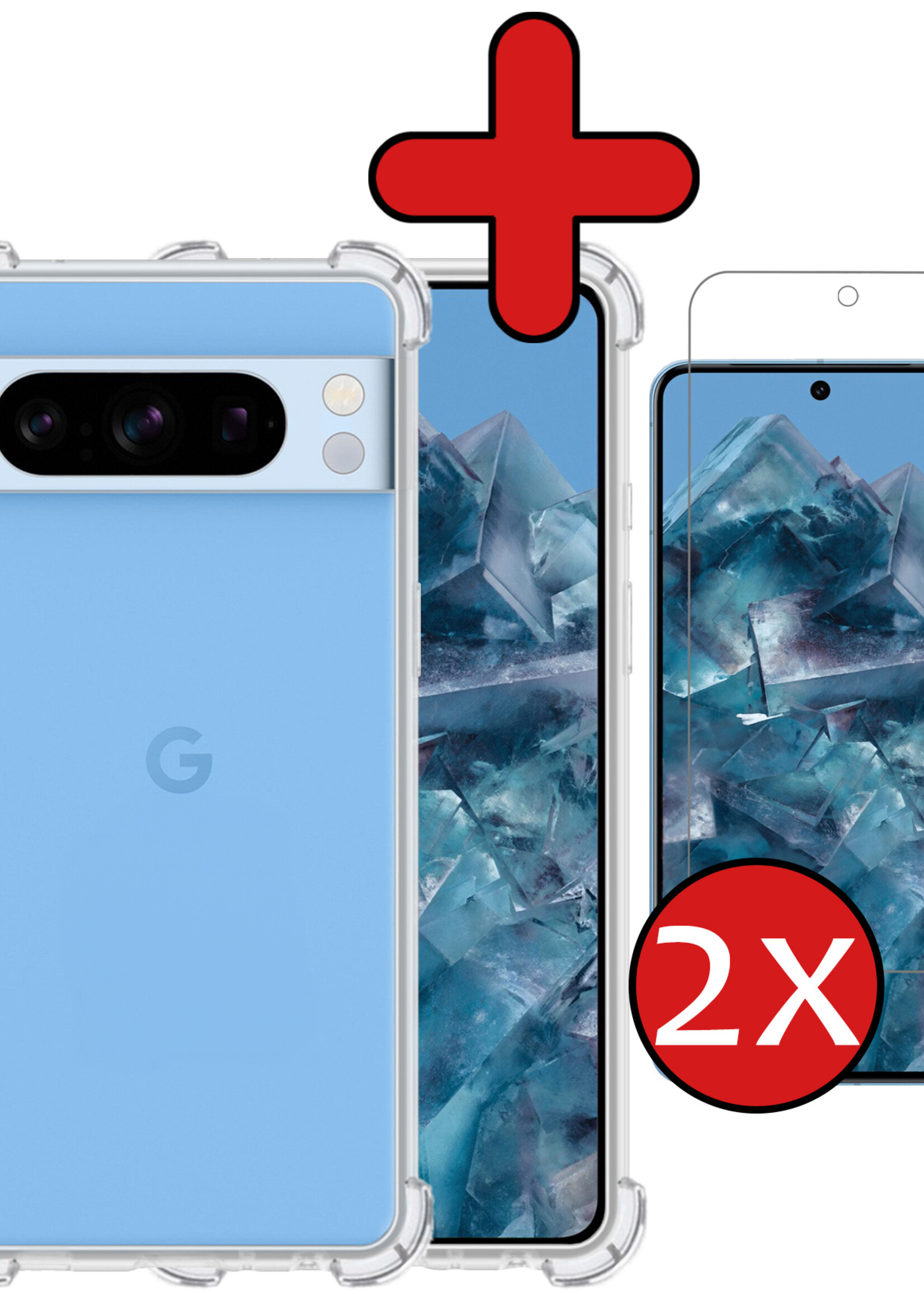 BTH Hoesje Geschikt voor Google Pixel 8 Pro Hoesje Siliconen Shock Proof Case Hoes Met 2x Screenprotector - Hoes Geschikt voor Google Pixel 8 Pro Hoes Cover Case Shockproof - Transparant