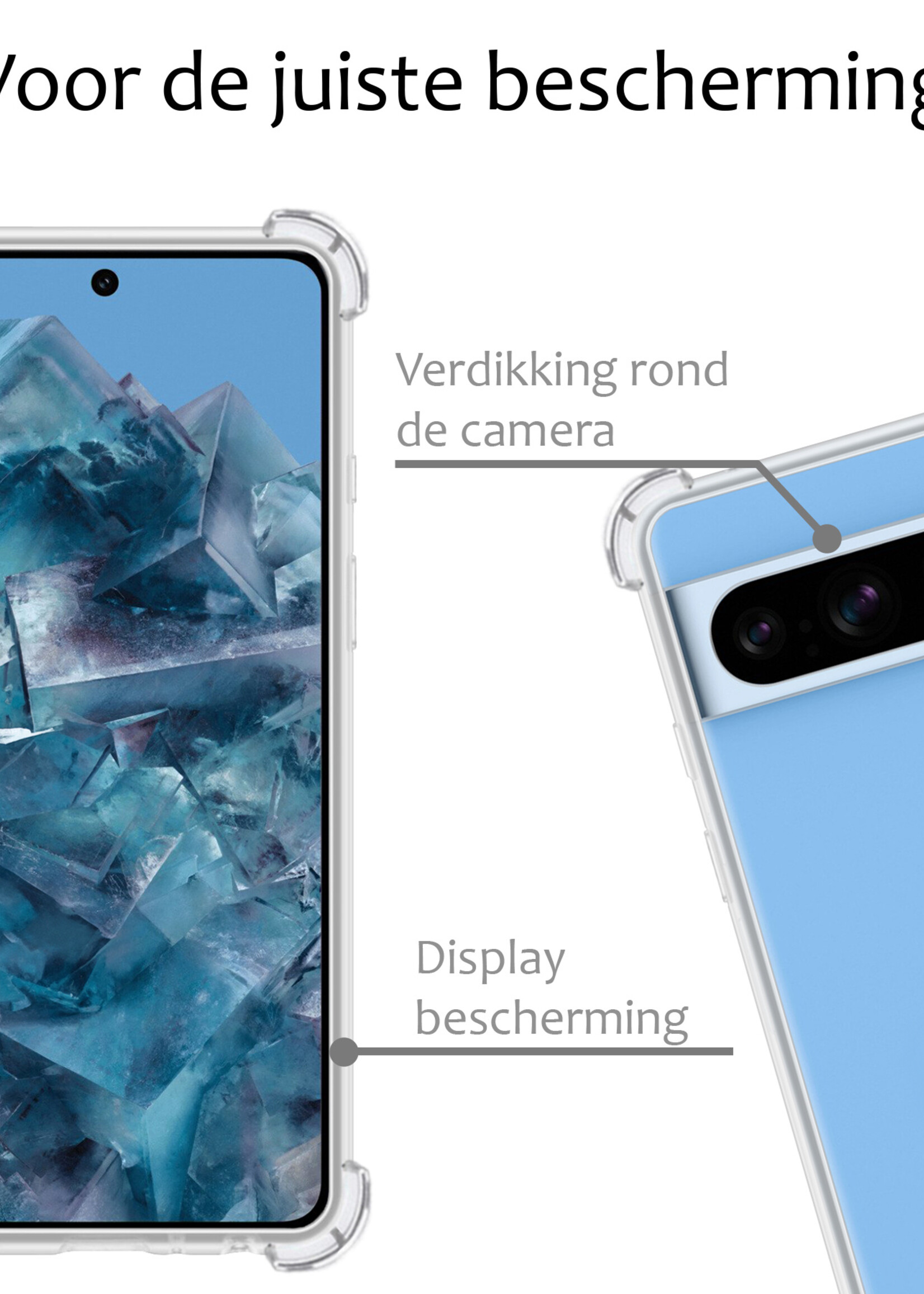 BTH Hoesje Geschikt voor Google Pixel 8 Pro Hoesje Siliconen Shock Proof Case Hoes Met 2x Screenprotector - Hoes Geschikt voor Google Pixel 8 Pro Hoes Cover Case Shockproof - Transparant