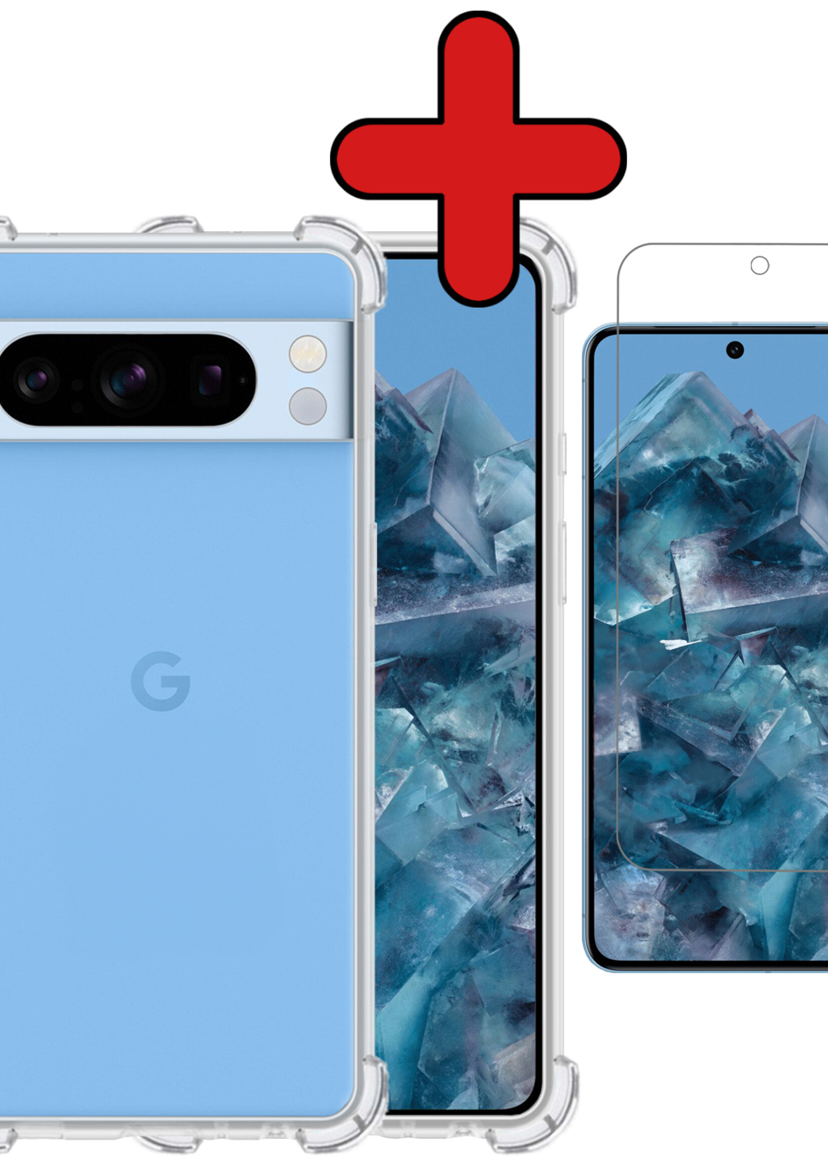 BTH Hoesje Geschikt voor Google Pixel 8 Pro Hoesje Siliconen Shock Proof Case Hoes Met Screenprotector - Hoes Geschikt voor Google Pixel 8 Pro Hoes Cover Case Shockproof - Transparant