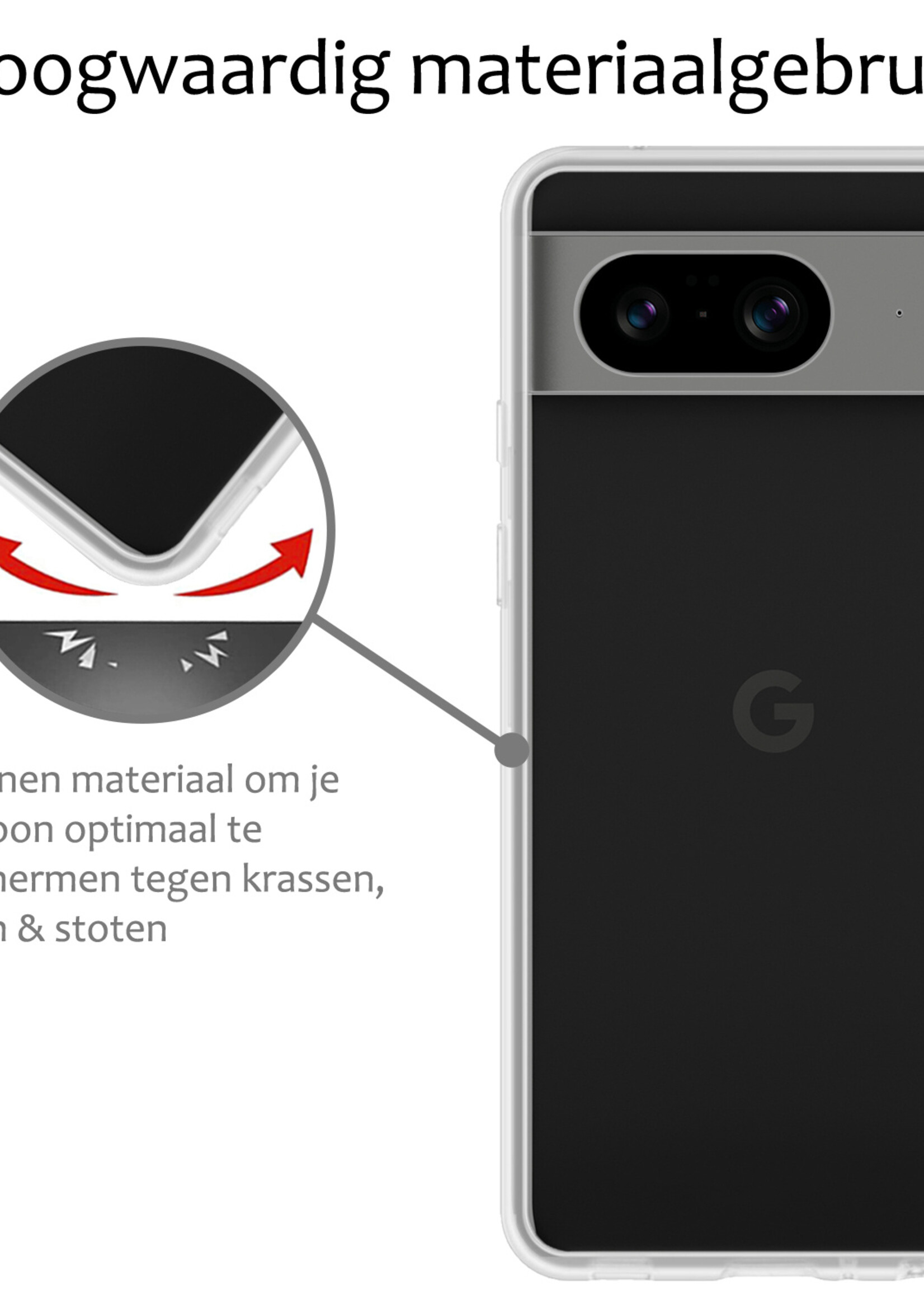 BTH Hoesje Geschikt voor Google Pixel 8 Hoesje Siliconen Case Hoes Met 2x Screenprotector - Hoes Geschikt voor Google Pixel 8 Hoes Cover Case - Transparant