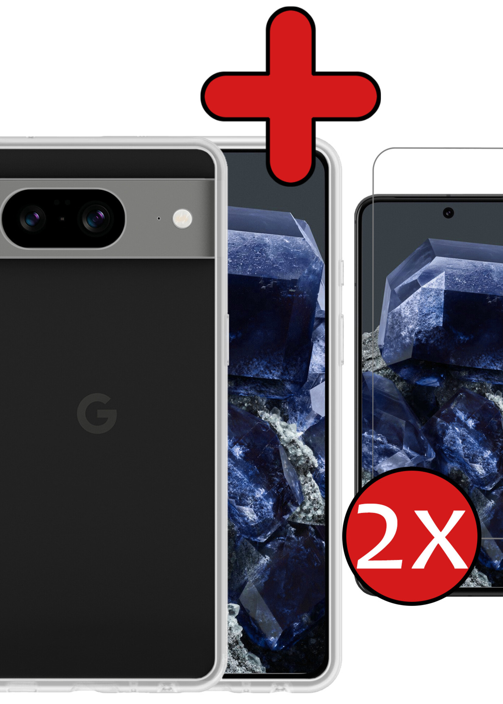 BTH Hoesje Geschikt voor Google Pixel 8 Hoesje Siliconen Case Hoes Met 2x Screenprotector - Hoes Geschikt voor Google Pixel 8 Hoes Cover Case - Transparant