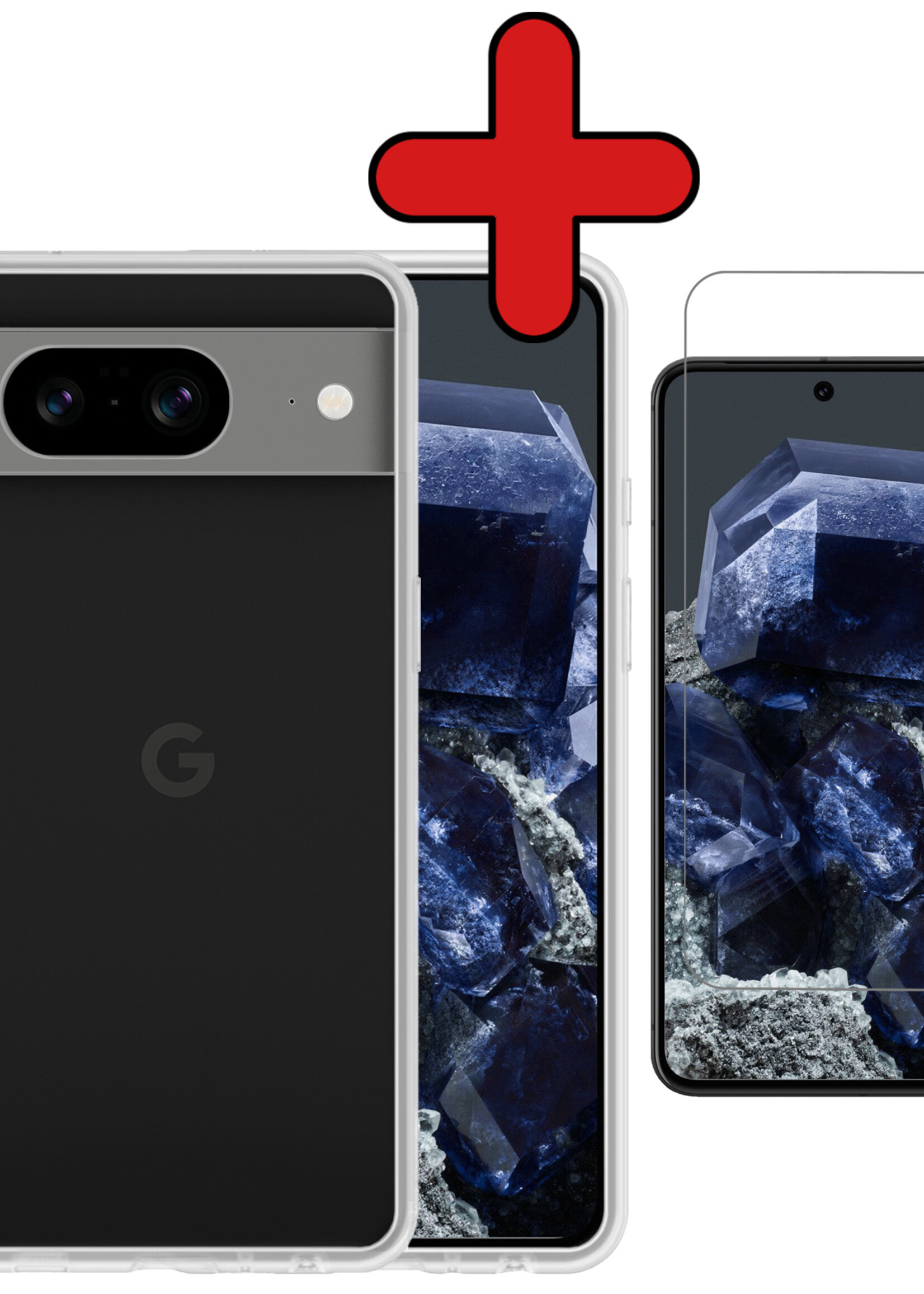 BTH Hoesje Geschikt voor Google Pixel 8 Hoesje Siliconen Case Hoes Met Screenprotector - Hoes Geschikt voor Google Pixel 8 Hoes Cover Case - Transparant