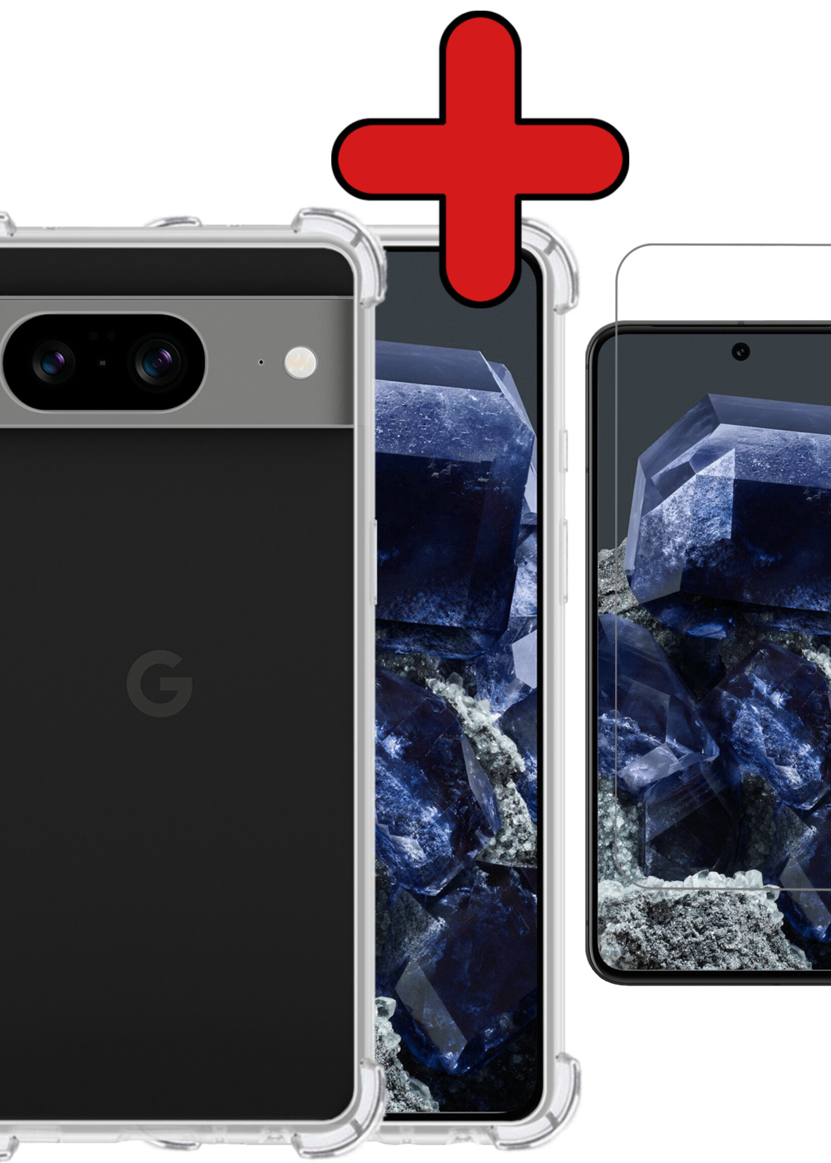 BTH Hoesje Geschikt voor Google Pixel 8 Hoesje Siliconen Shock Proof Case Hoes Met Screenprotector - Hoes Geschikt voor Google Pixel 8 Hoes Cover Case Shockproof - Transparant