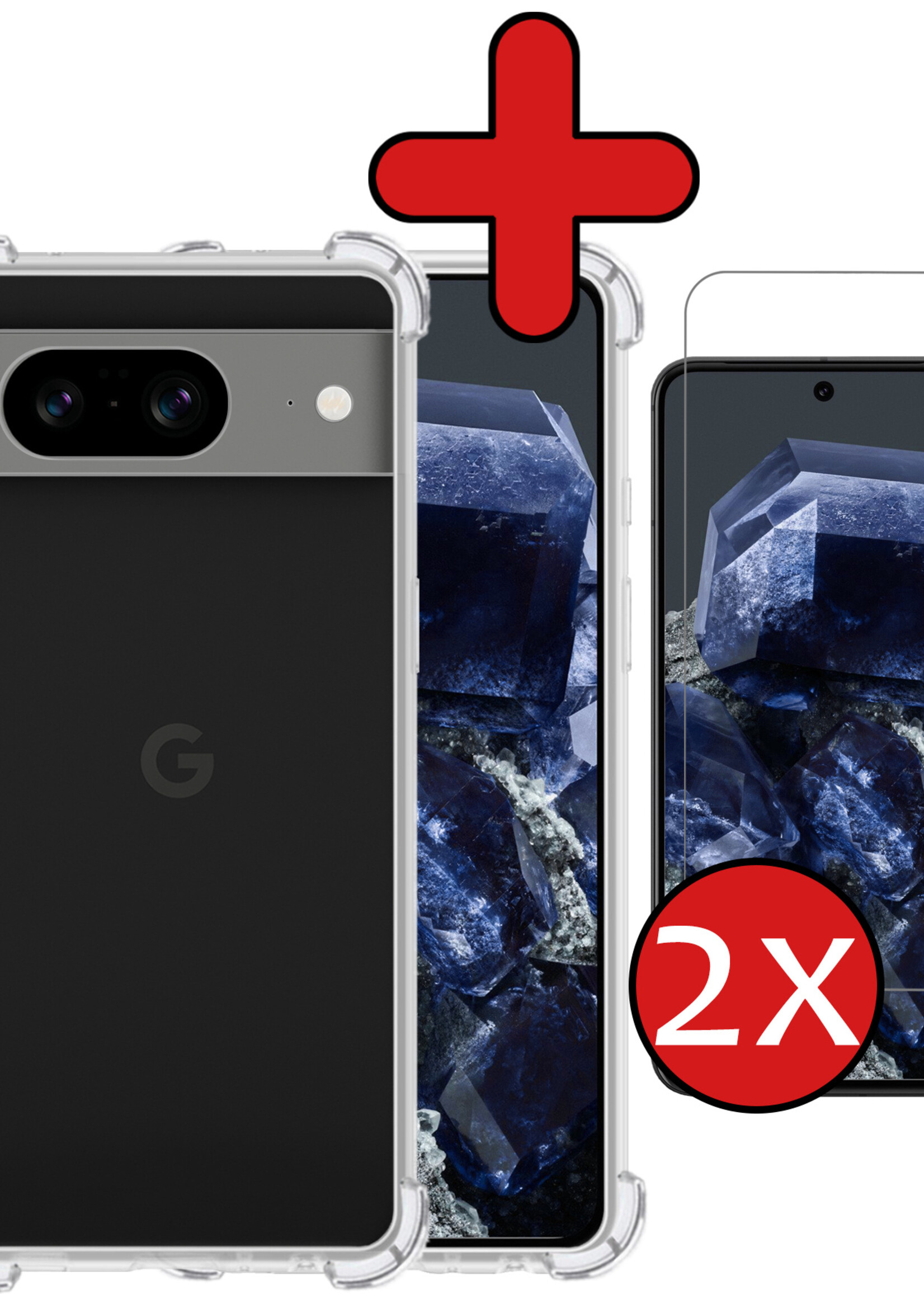 BTH Hoesje Geschikt voor Google Pixel 8 Hoesje Siliconen Shock Proof Case Hoes Met 2x Screenprotector - Hoes Geschikt voor Google Pixel 8 Hoes Cover Case Shockproof - Transparant