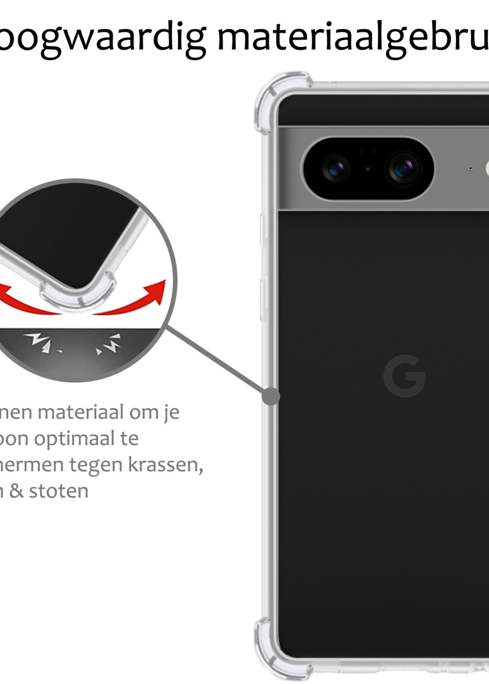 BTH Hoesje Geschikt voor Google Pixel 8 Hoesje Siliconen Shock Proof Case Hoes Met 2x Screenprotector - Hoes Geschikt voor Google Pixel 8 Hoes Cover Case Shockproof - Transparant