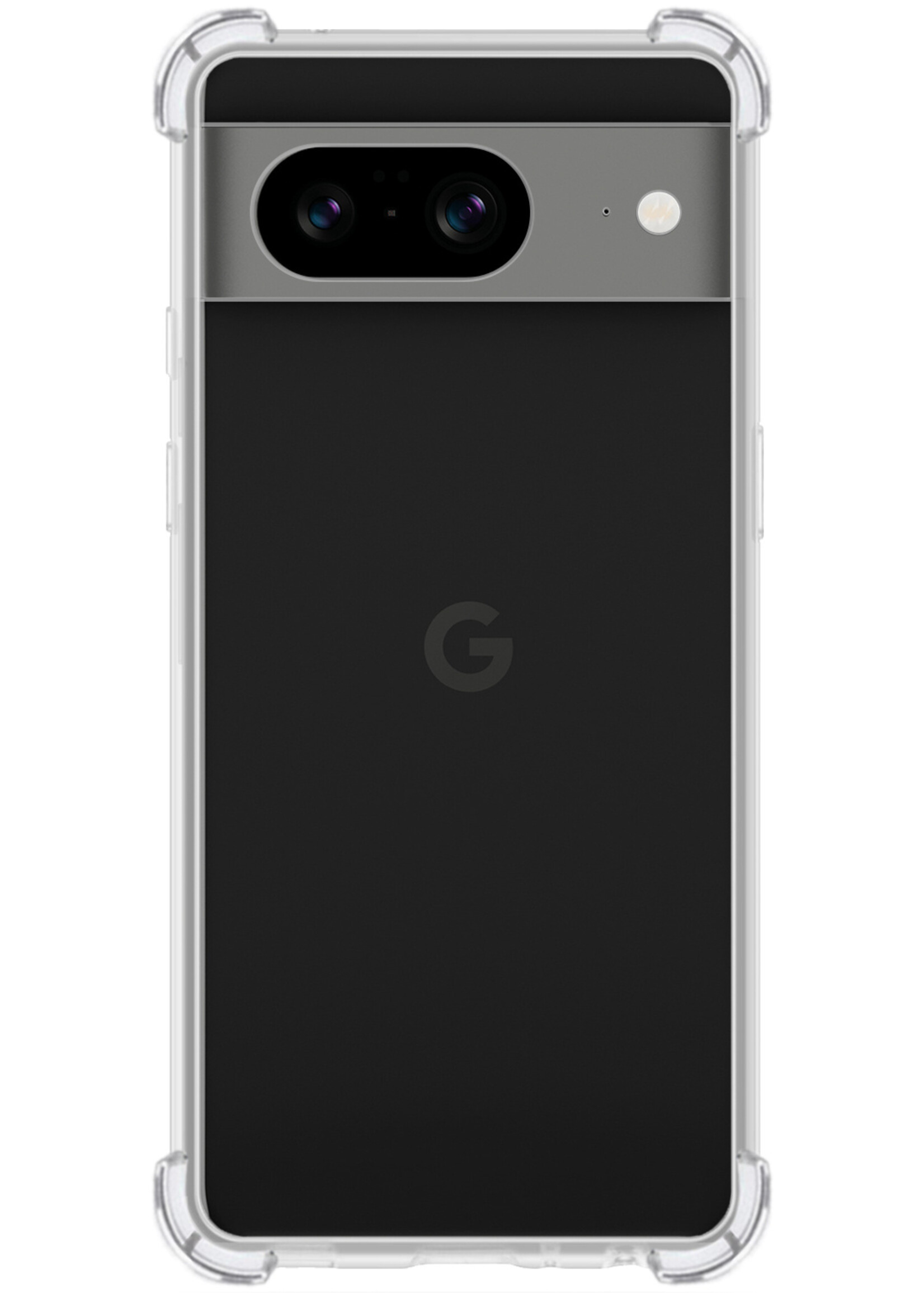 BTH Hoesje Geschikt voor Google Pixel 8 Hoesje Siliconen Shock Proof Case Hoes Met 2x Screenprotector - Hoes Geschikt voor Google Pixel 8 Hoes Cover Case Shockproof - Transparant
