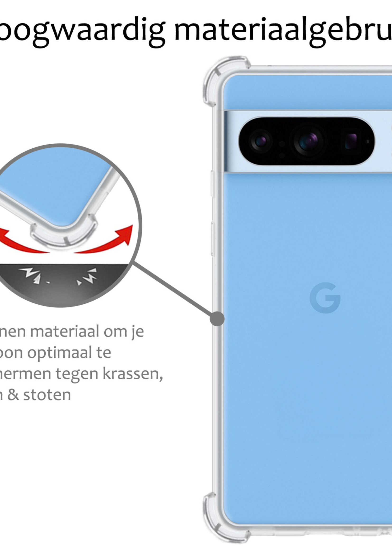 BTH Hoesje Geschikt voor Google Pixel 8 Pro Hoesje Siliconen Shock Proof Case Hoes Met Screenprotector - Hoes Geschikt voor Google Pixel 8 Pro Hoes Cover Case Shockproof - Transparant
