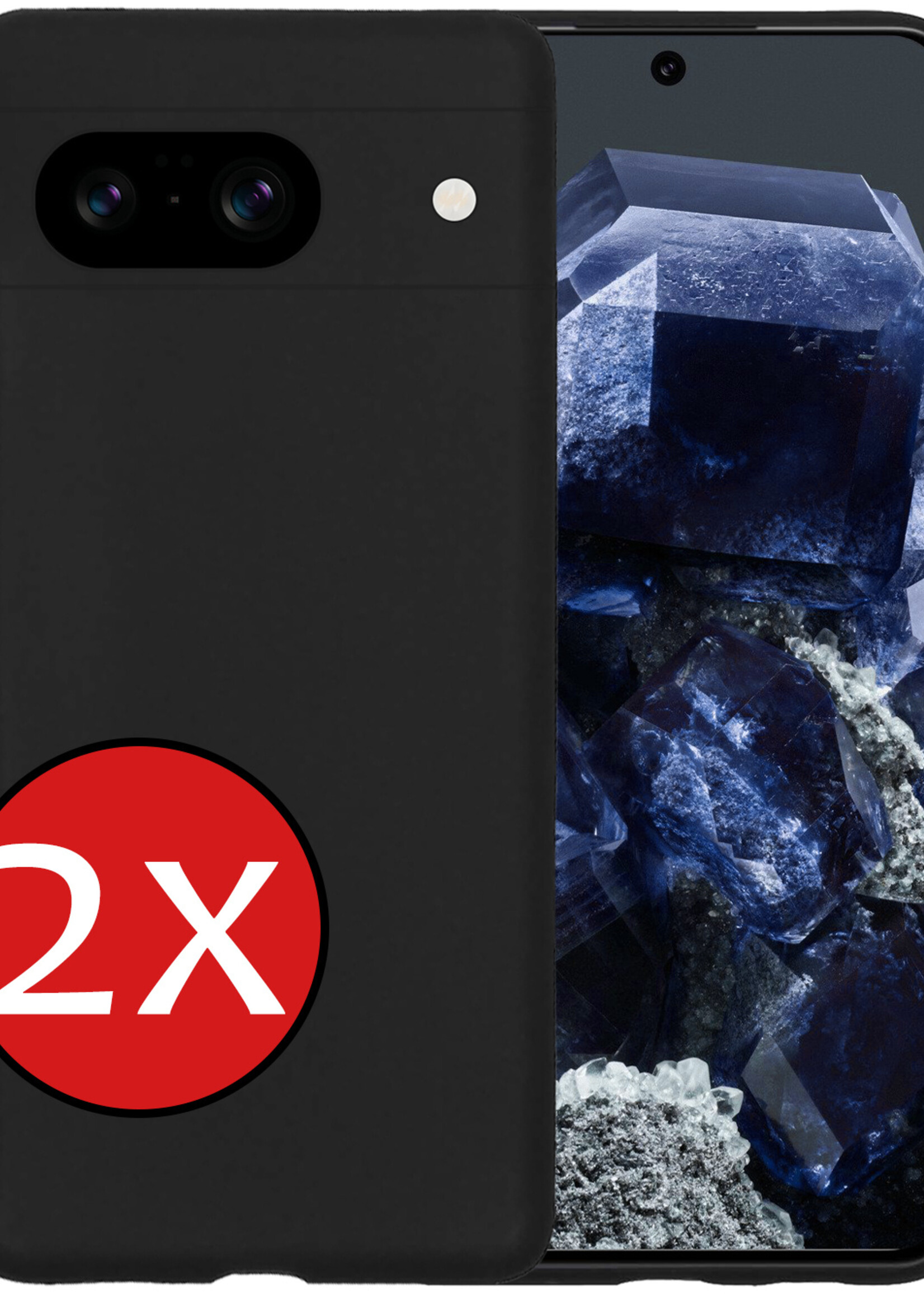 BTH Hoesje Geschikt voor Google Pixel 8 Hoesje Siliconen Case Hoes - Hoes Geschikt voor Google Pixel 8 Hoes Cover Case - Zwart - 2 PACK