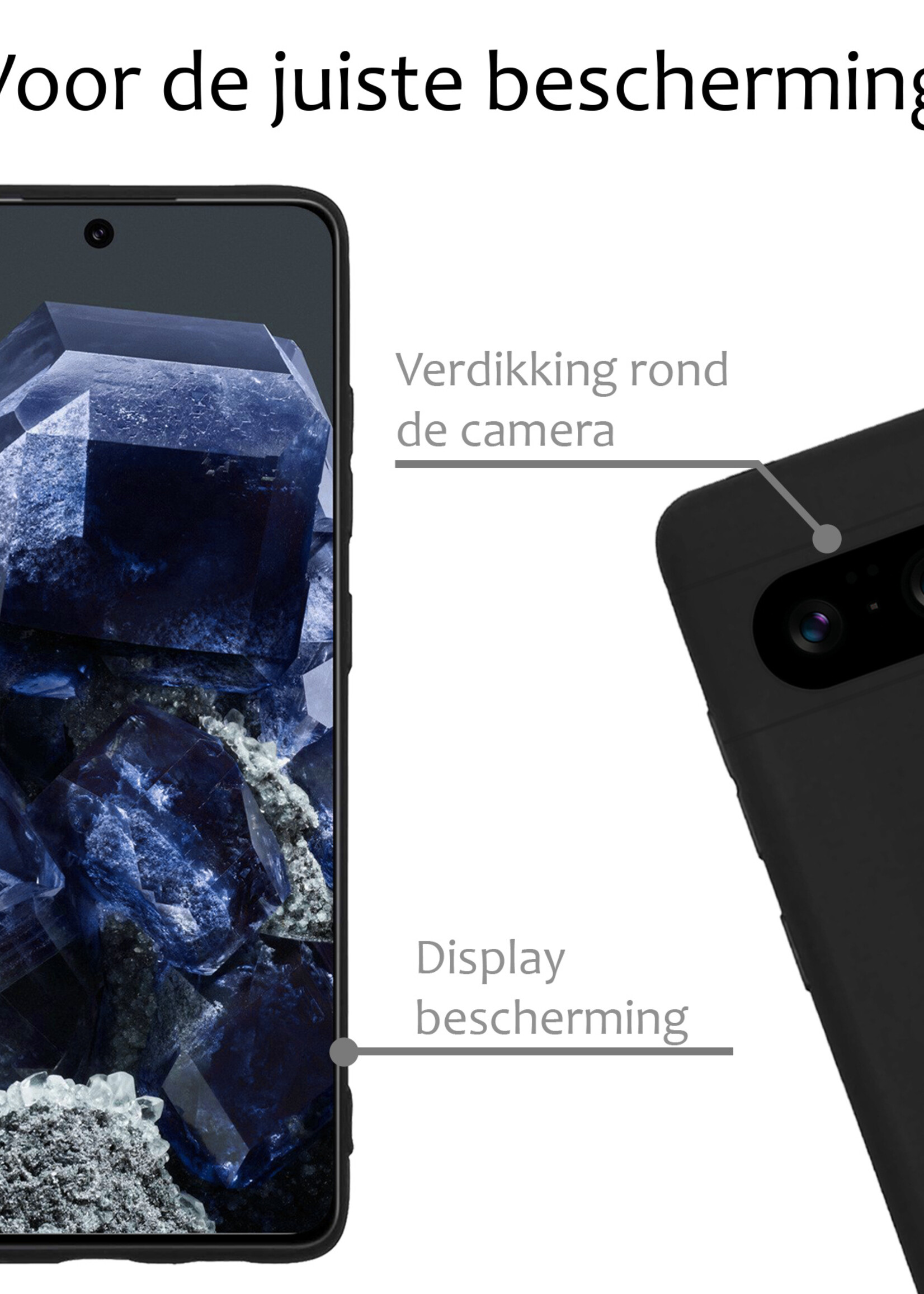 BTH Hoesje Geschikt voor Google Pixel 8 Hoesje Siliconen Case Hoes - Hoes Geschikt voor Google Pixel 8 Hoes Cover Case - Zwart - 2 PACK