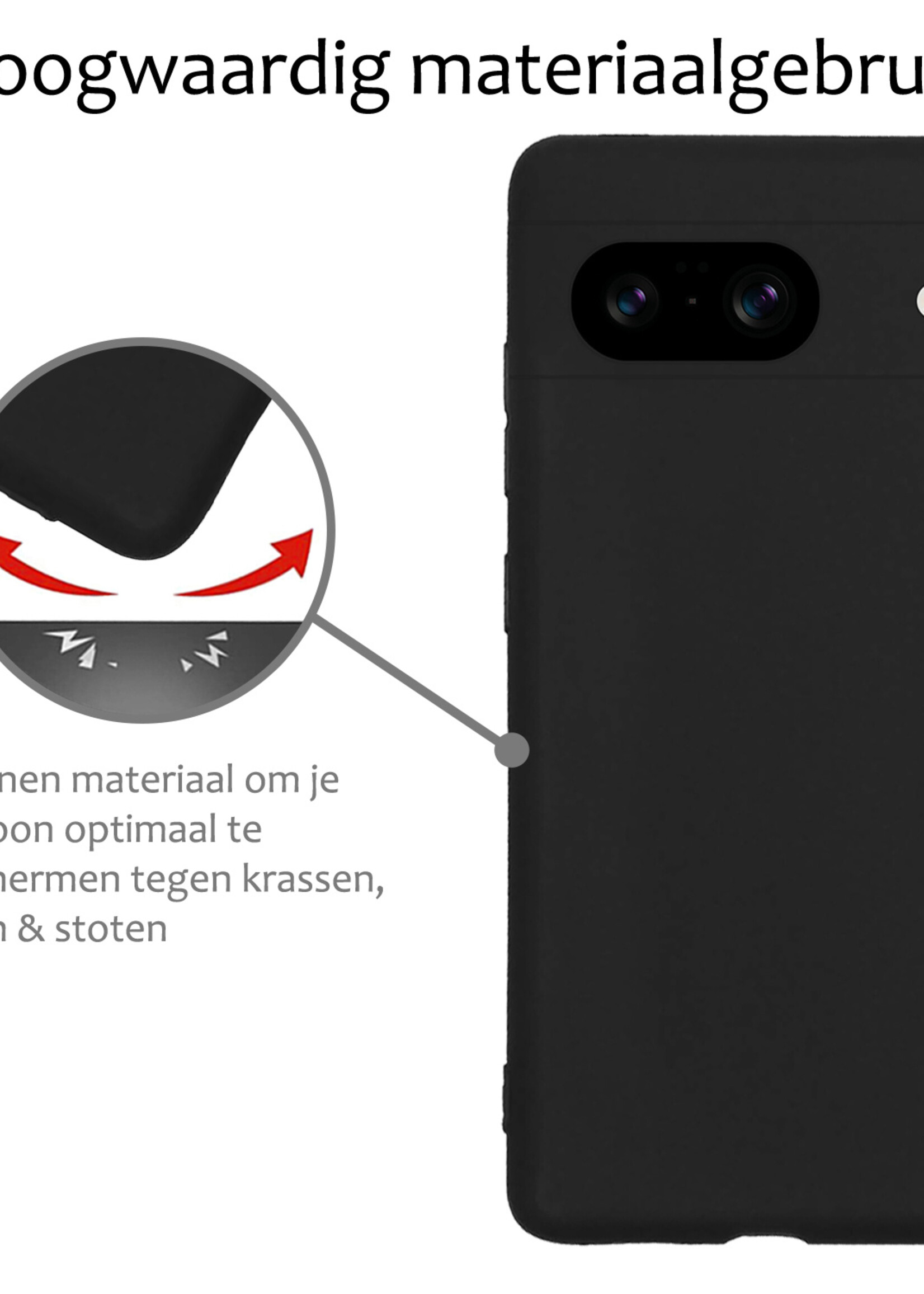 BTH Hoesje Geschikt voor Google Pixel 8 Hoesje Siliconen Case Hoes Met 2x Screenprotector - Hoes Geschikt voor Google Pixel 8 Hoes Cover Case - Zwart