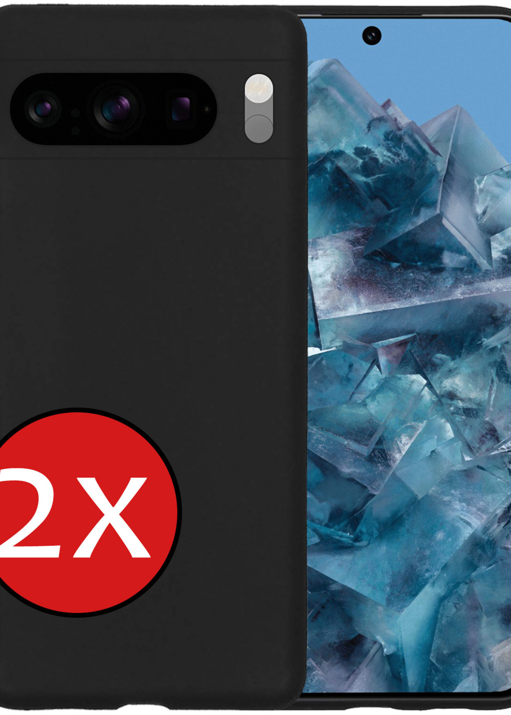 BTH Hoesje Geschikt voor Google Pixel 8 Pro Hoesje Siliconen Case Hoes - Hoes Geschikt voor Google Pixel 8 Pro Hoes Cover Case - Zwart - 2 PACK