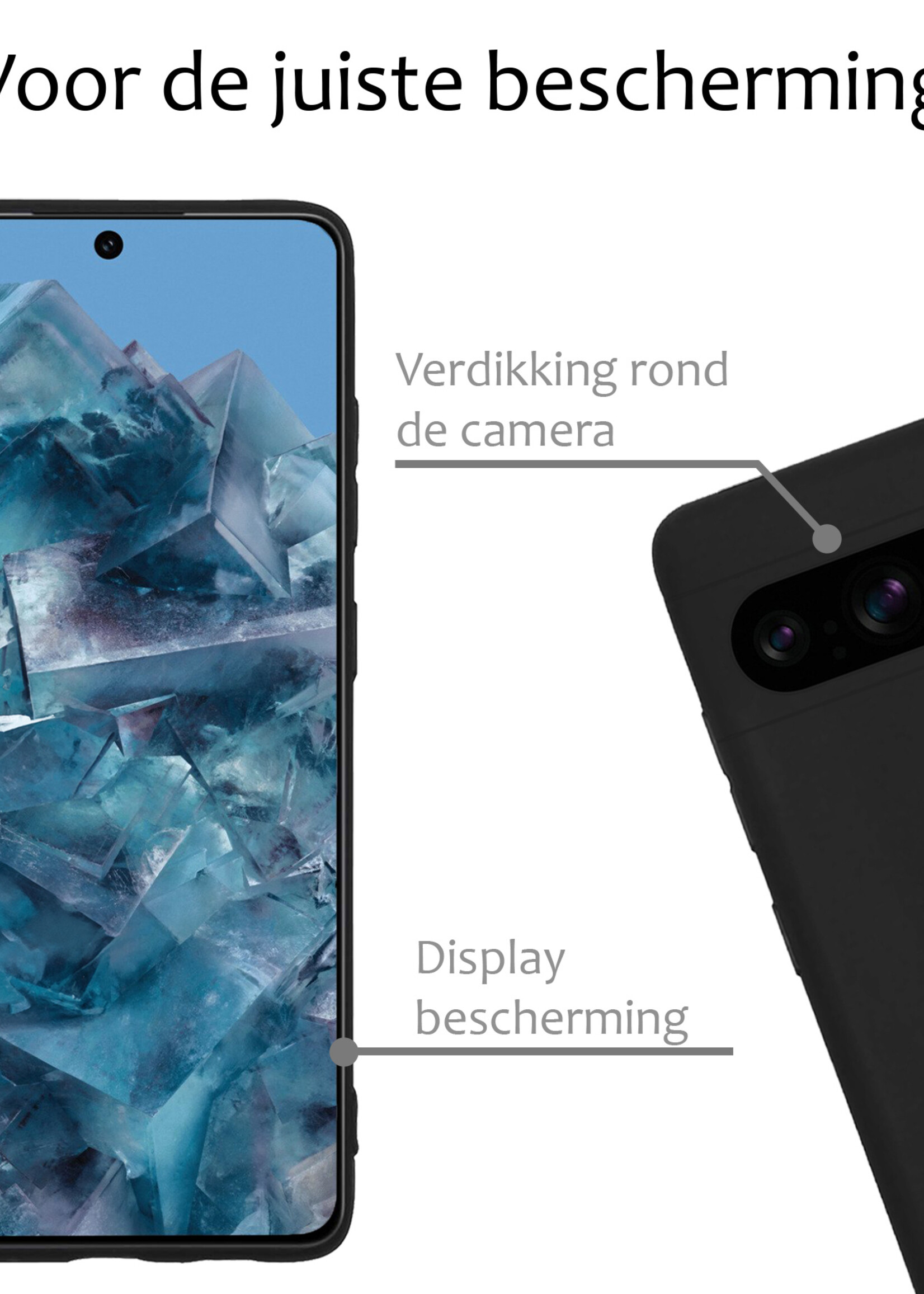 BTH Hoesje Geschikt voor Google Pixel 8 Pro Hoesje Siliconen Case Hoes Met Screenprotector - Hoes Geschikt voor Google Pixel 8 Pro Hoes Cover Case - Zwart