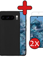 BTH BTH Google Pixel 8 Pro Hoesje Siliconen Met 2x Screenprotector - Zwart