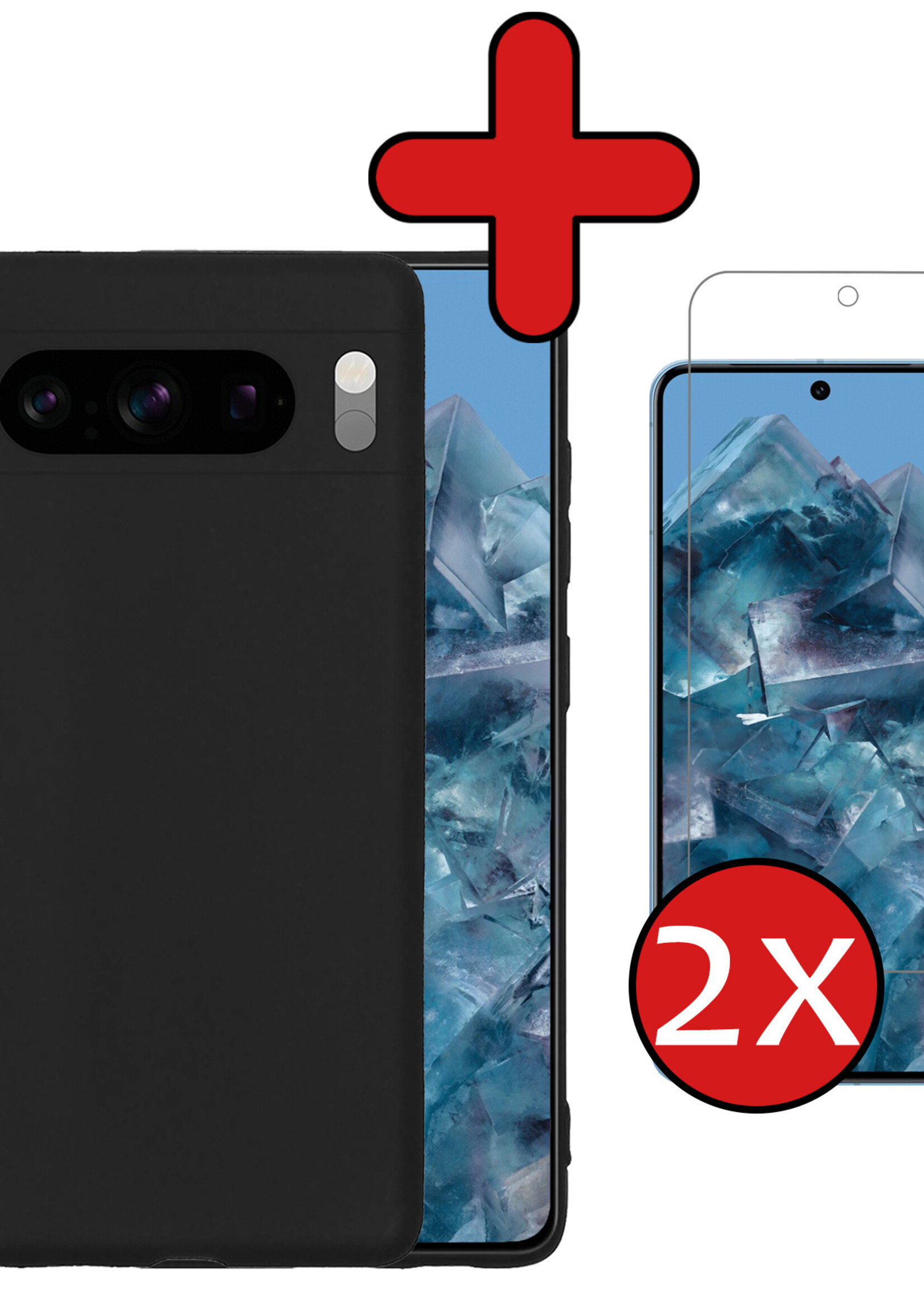 BTH Hoesje Geschikt voor Google Pixel 8 Pro Hoesje Siliconen Case Hoes Met 2x Screenprotector - Hoes Geschikt voor Google Pixel 8 Pro Hoes Cover Case - Zwart