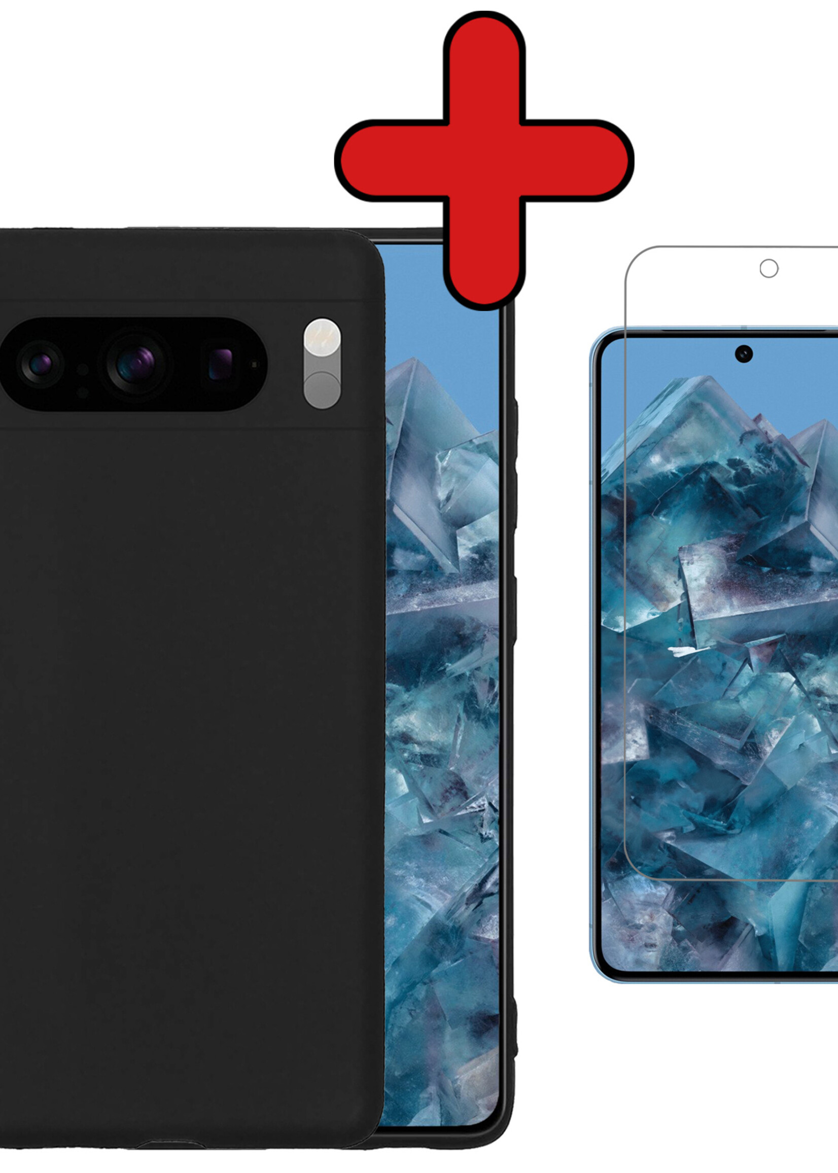 BTH Hoesje Geschikt voor Google Pixel 8 Pro Hoesje Siliconen Case Hoes Met Screenprotector - Hoes Geschikt voor Google Pixel 8 Pro Hoes Cover Case - Zwart