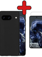 BTH BTH Google Pixel 8 Hoesje Siliconen Met Screenprotector - Zwart