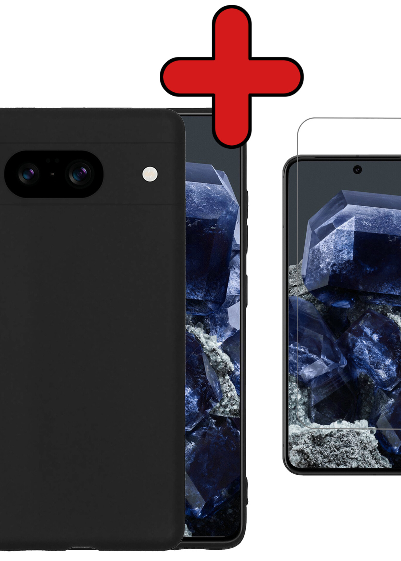 BTH Hoesje Geschikt voor Google Pixel 8 Hoesje Siliconen Case Hoes Met Screenprotector - Hoes Geschikt voor Google Pixel 8 Hoes Cover Case - Zwart