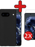 BTH BTH Google Pixel 8 Hoesje Siliconen Met 2x Screenprotector - Zwart
