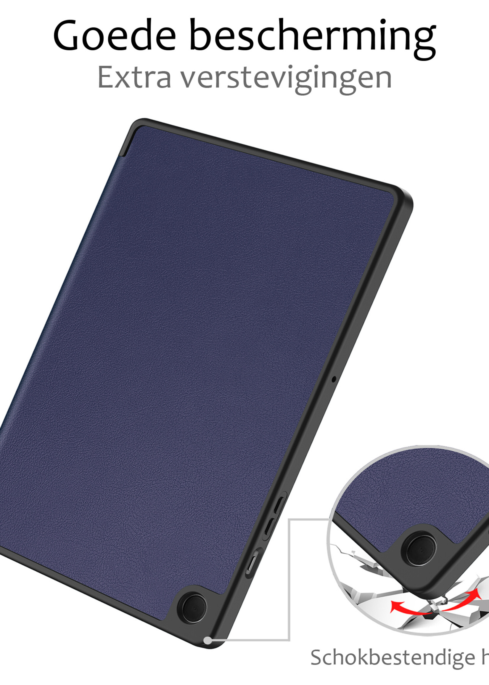 BTH Hoes Geschikt voor Samsung Galaxy Tab A9 Hoes Book Case Hoesje Trifold Cover - Hoesje Geschikt voor Samsung Tab A9 Hoesje Bookcase - Donkerblauw