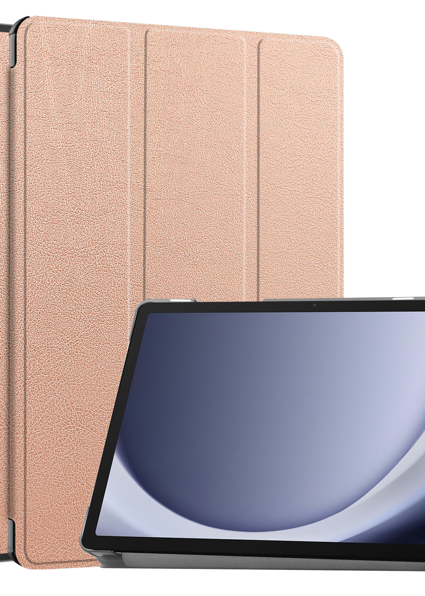 BTH Hoes Geschikt voor Samsung Galaxy Tab A9 Hoes Book Case Hoesje Trifold Cover - Hoesje Geschikt voor Samsung Tab A9 Hoesje Bookcase - Rosé goud