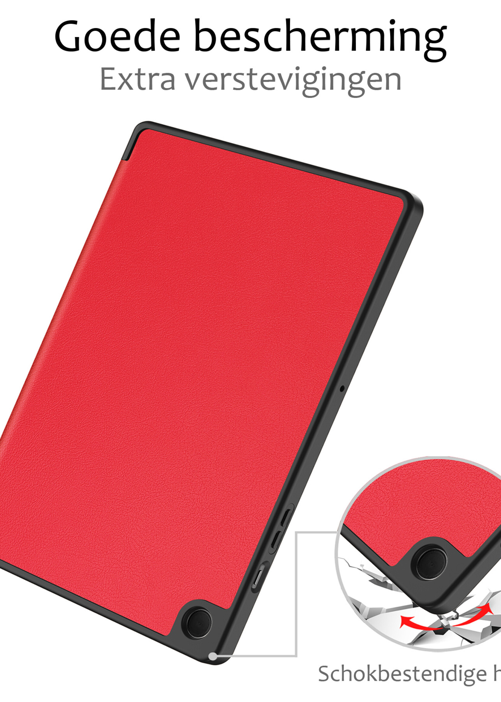 BTH Hoes Geschikt voor Samsung Galaxy Tab A9 Hoes Book Case Hoesje Trifold Cover - Hoesje Geschikt voor Samsung Tab A9 Hoesje Bookcase - Rood