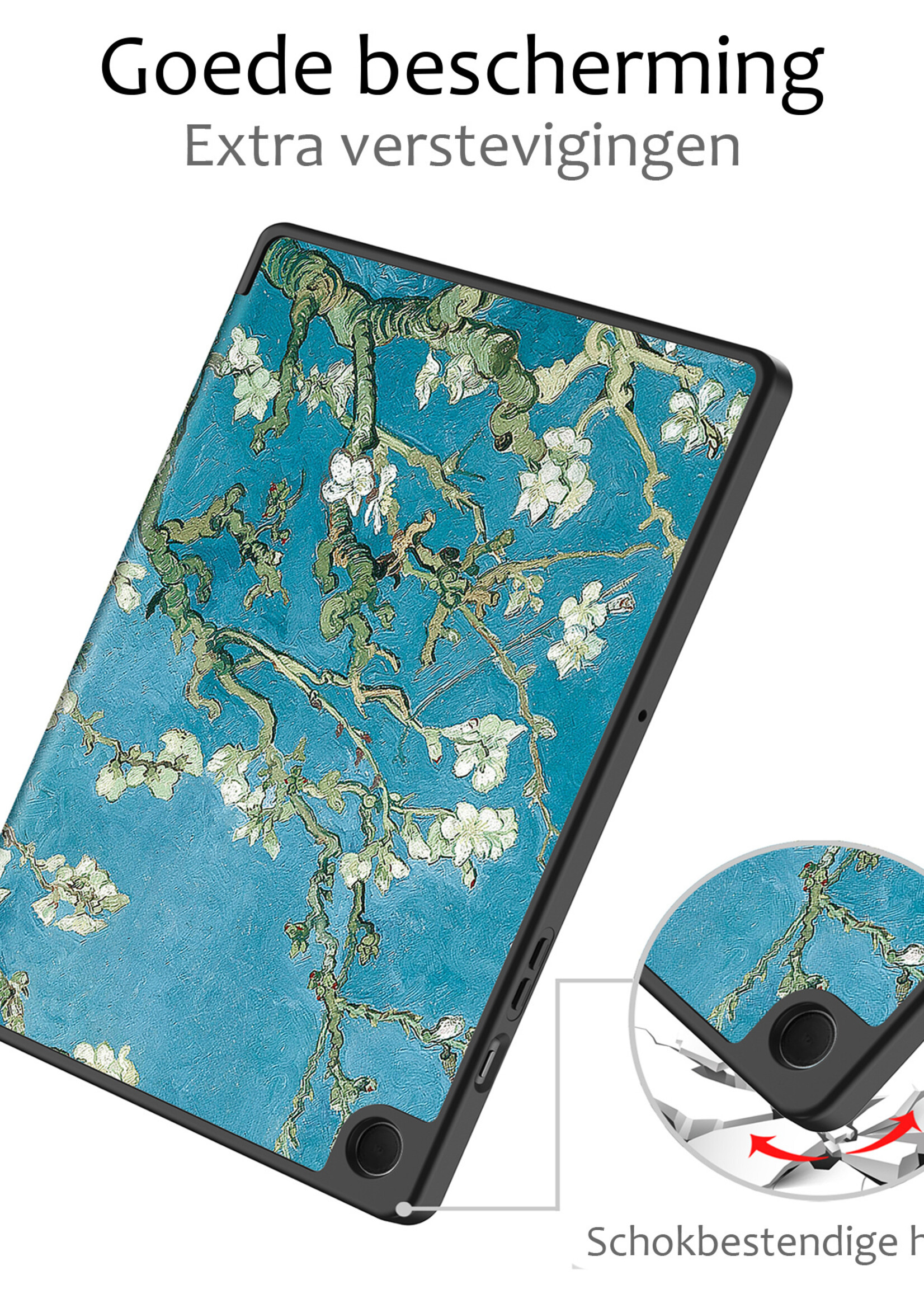 BTH Hoes Geschikt voor Samsung Galaxy Tab A9 Hoes Book Case Hoesje Trifold Cover Met Screenprotector - Hoesje Geschikt voor Samsung Tab A9 Hoesje Bookcase - Bloesem