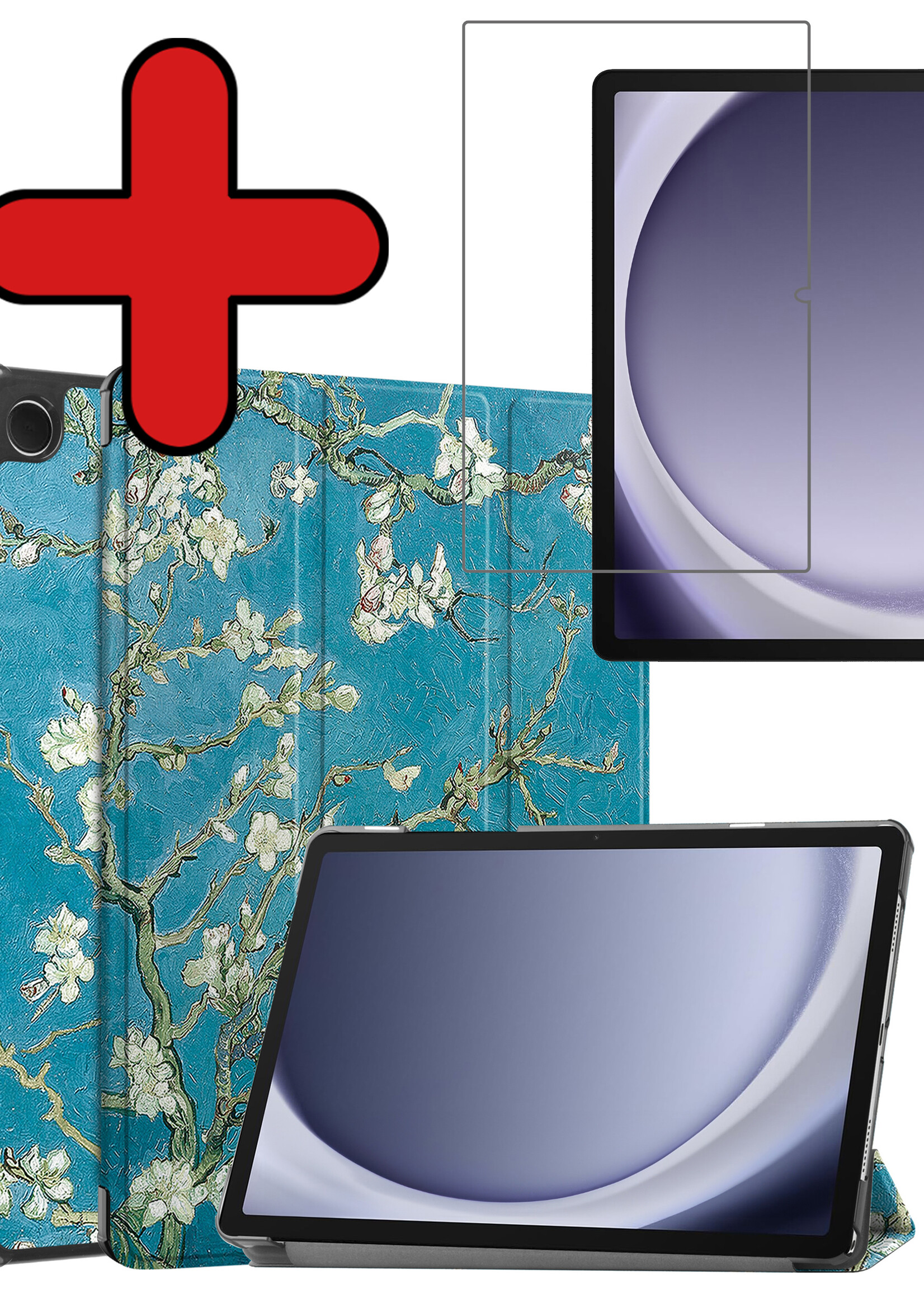 BTH Hoes Geschikt voor Samsung Galaxy Tab A9 Hoes Book Case Hoesje Trifold Cover Met Screenprotector - Hoesje Geschikt voor Samsung Tab A9 Hoesje Bookcase - Bloesem