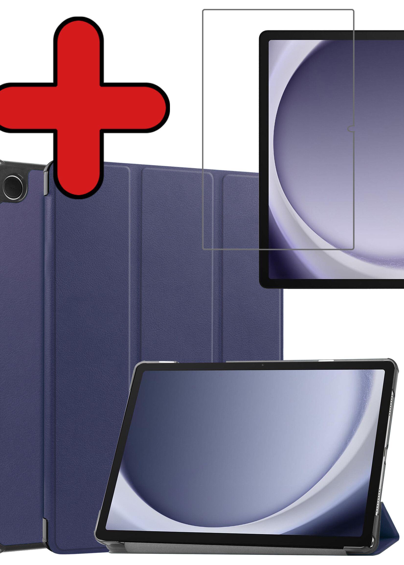 BTH Hoes Geschikt voor Samsung Galaxy Tab A9 Hoes Book Case Hoesje Trifold Cover Met Screenprotector - Hoesje Geschikt voor Samsung Tab A9 Hoesje Bookcase - Donkerblauw