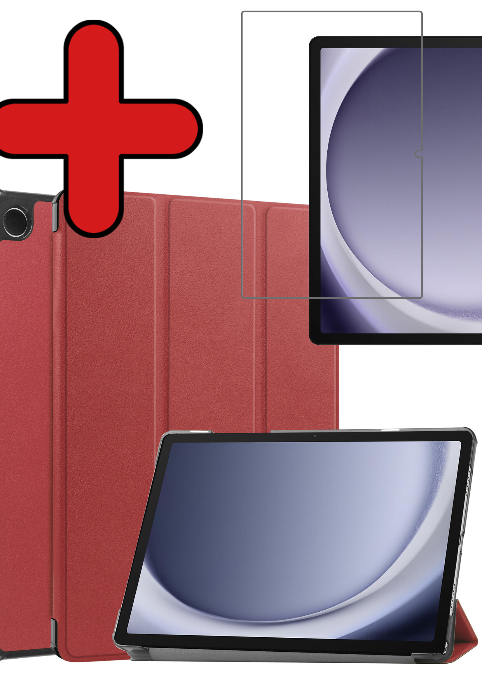 BTH Hoes Geschikt voor Samsung Galaxy Tab A9 Hoes Book Case Hoesje Trifold Cover Met Screenprotector - Hoesje Geschikt voor Samsung Tab A9 Hoesje Bookcase - Donkerrood