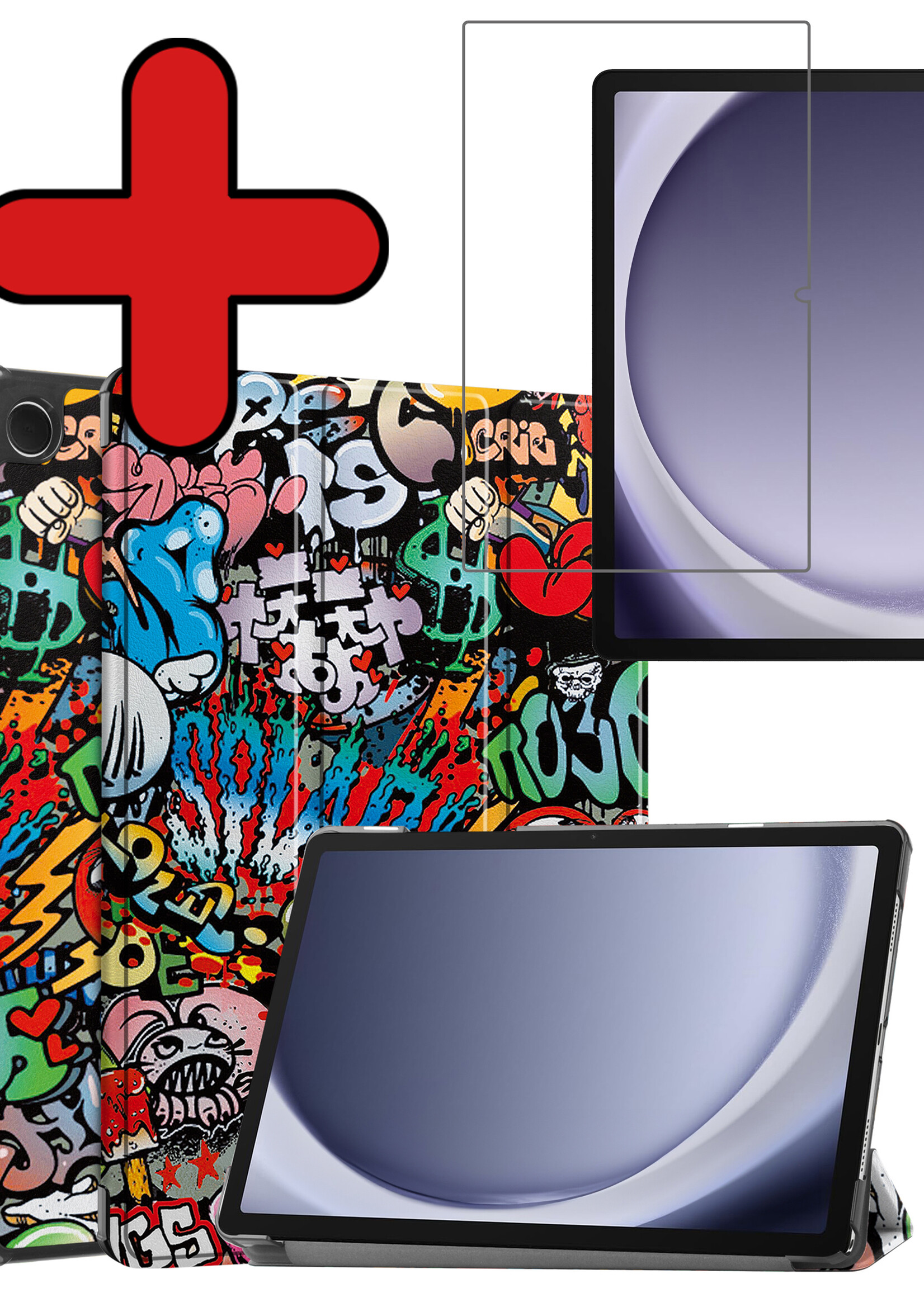 BTH Hoes Geschikt voor Samsung Galaxy Tab A9 Hoes Book Case Hoesje Trifold Cover Met Screenprotector - Hoesje Geschikt voor Samsung Tab A9 Hoesje Bookcase - Graffity