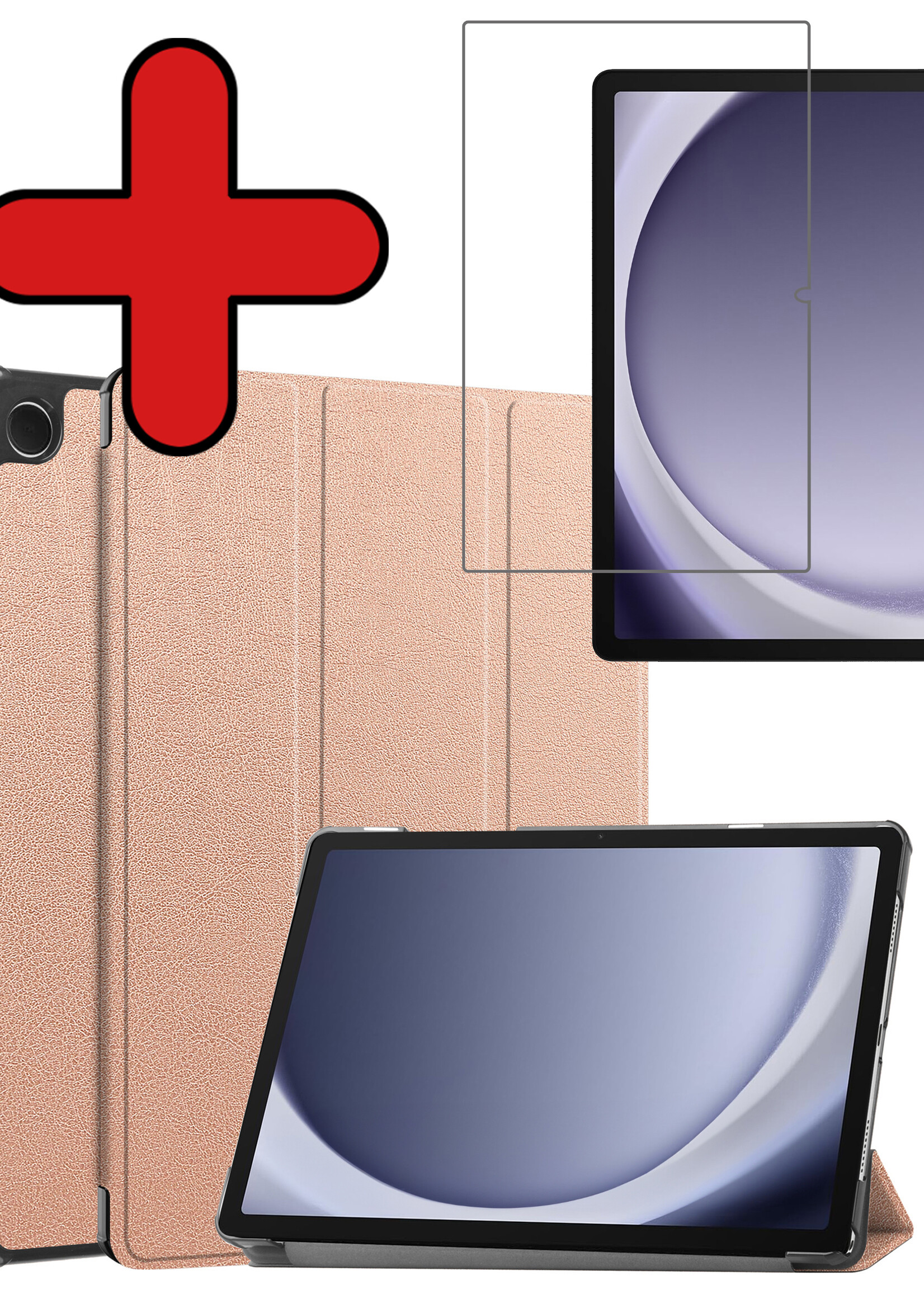 BTH Hoes Geschikt voor Samsung Galaxy Tab A9 Hoes Book Case Hoesje Trifold Cover Met Screenprotector - Hoesje Geschikt voor Samsung Tab A9 Hoesje Bookcase - Rosé goud