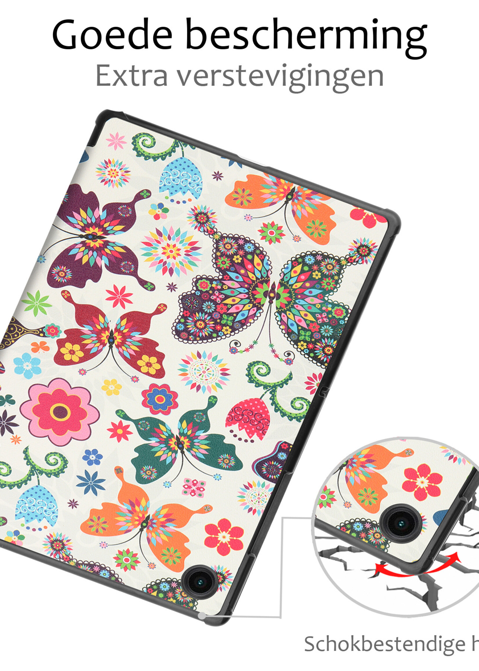 BTH Hoes Geschikt voor Samsung Galaxy Tab A9 Hoes Book Case Hoesje Trifold Cover Met Screenprotector - Hoesje Geschikt voor Samsung Tab A9 Hoesje Bookcase - Vlinders