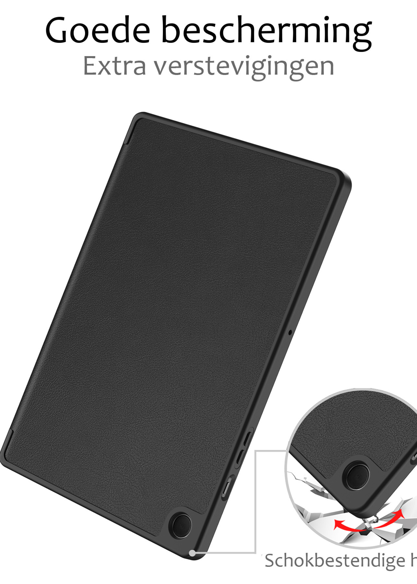 BTH Hoes Geschikt voor Samsung Galaxy Tab A9 Hoes Book Case Hoesje Trifold Cover Met Screenprotector - Hoesje Geschikt voor Samsung Tab A9 Hoesje Bookcase - Zwart
