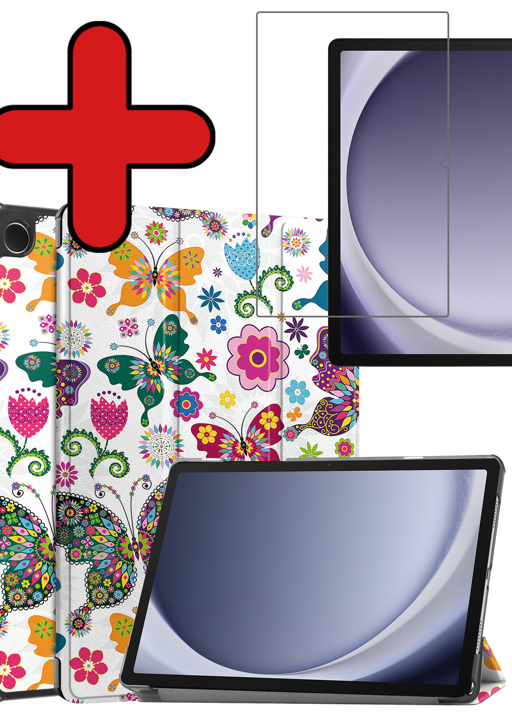 BTH Hoes Geschikt voor Samsung Galaxy Tab A9 Hoes Book Case Hoesje Trifold Cover Met Screenprotector - Hoesje Geschikt voor Samsung Tab A9 Hoesje Bookcase - Vlinders