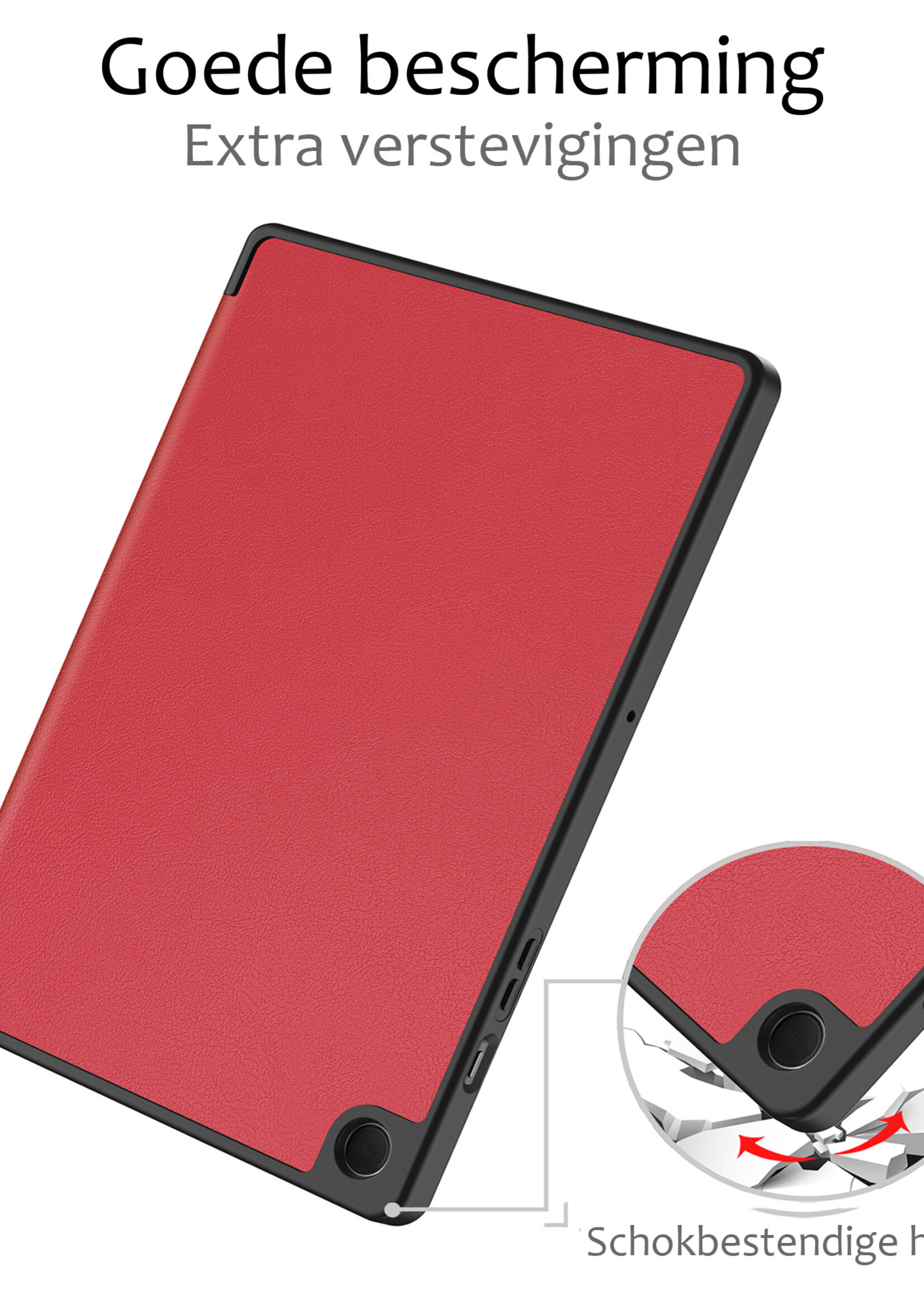 BTH Hoes Geschikt voor Samsung Galaxy Tab A9 Plus Hoes Book Case Hoesje Trifold Cover - Hoesje Geschikt voor Samsung Tab A9 Plus Hoesje Bookcase - Donkerrood